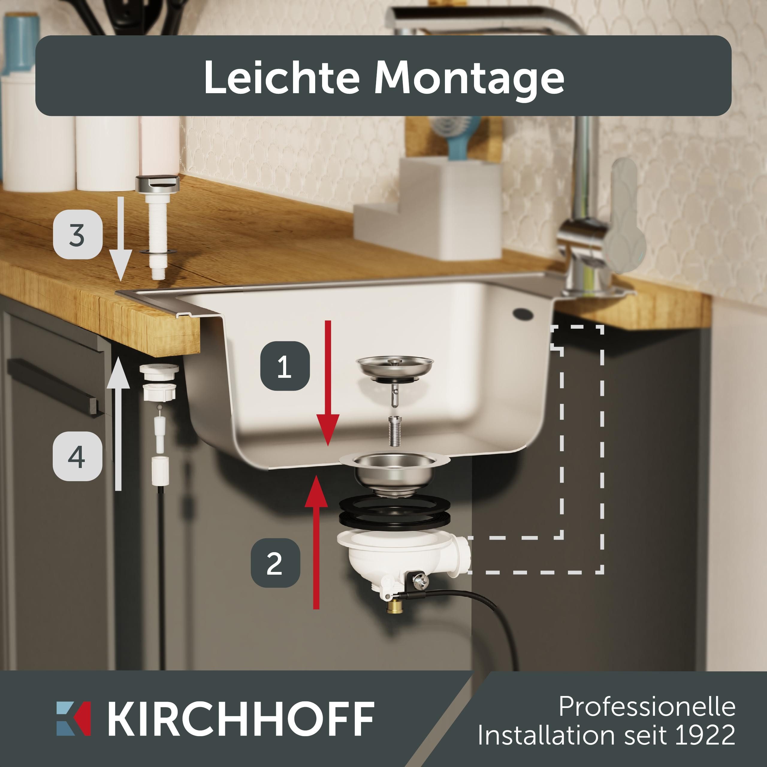 Kirchhoff Afvoerzeef Afvoerplug met overloopaansluiting + draaibevestiging, bowdenkabel, edelstaal