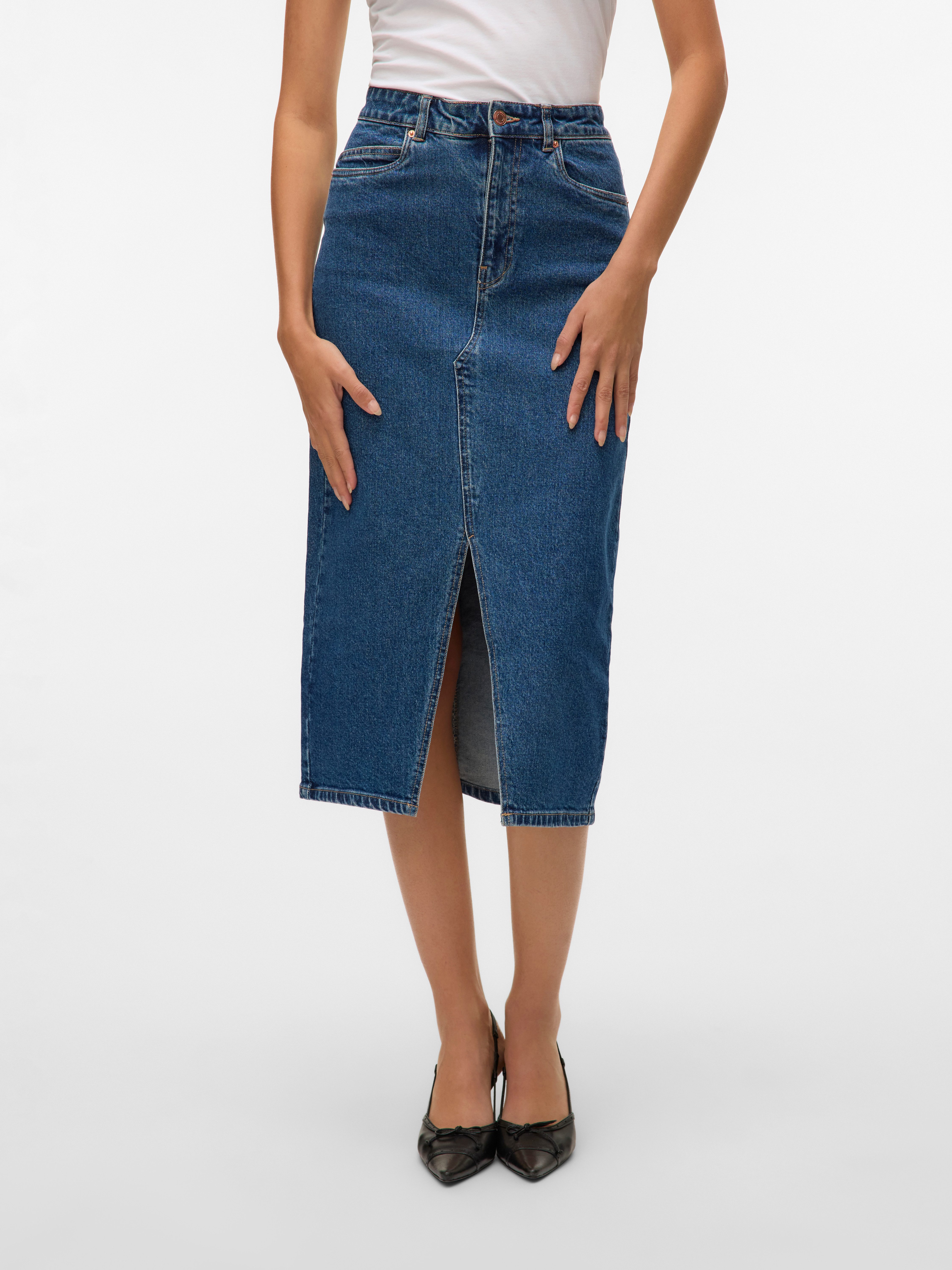 Vero Moda Maxirok VMVERI HR CALF DENIM SKIRT GA NOOS