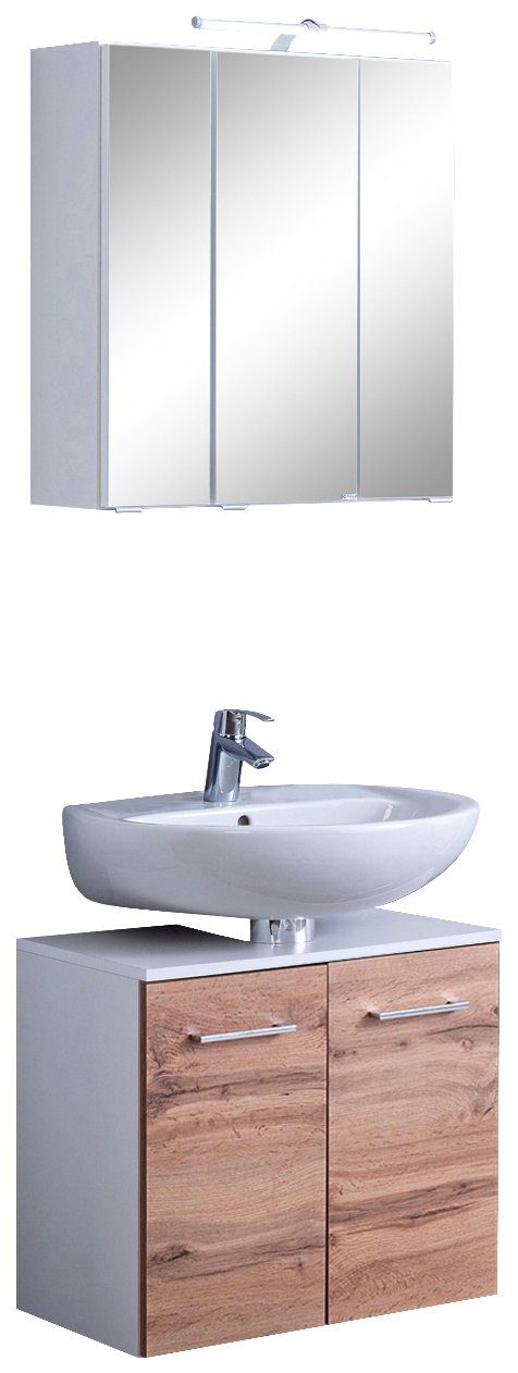 welltime Badkamerserie Avignon met 3d-spiegelkast met led-opzetlamp (2-delig) badmeubelsets beige