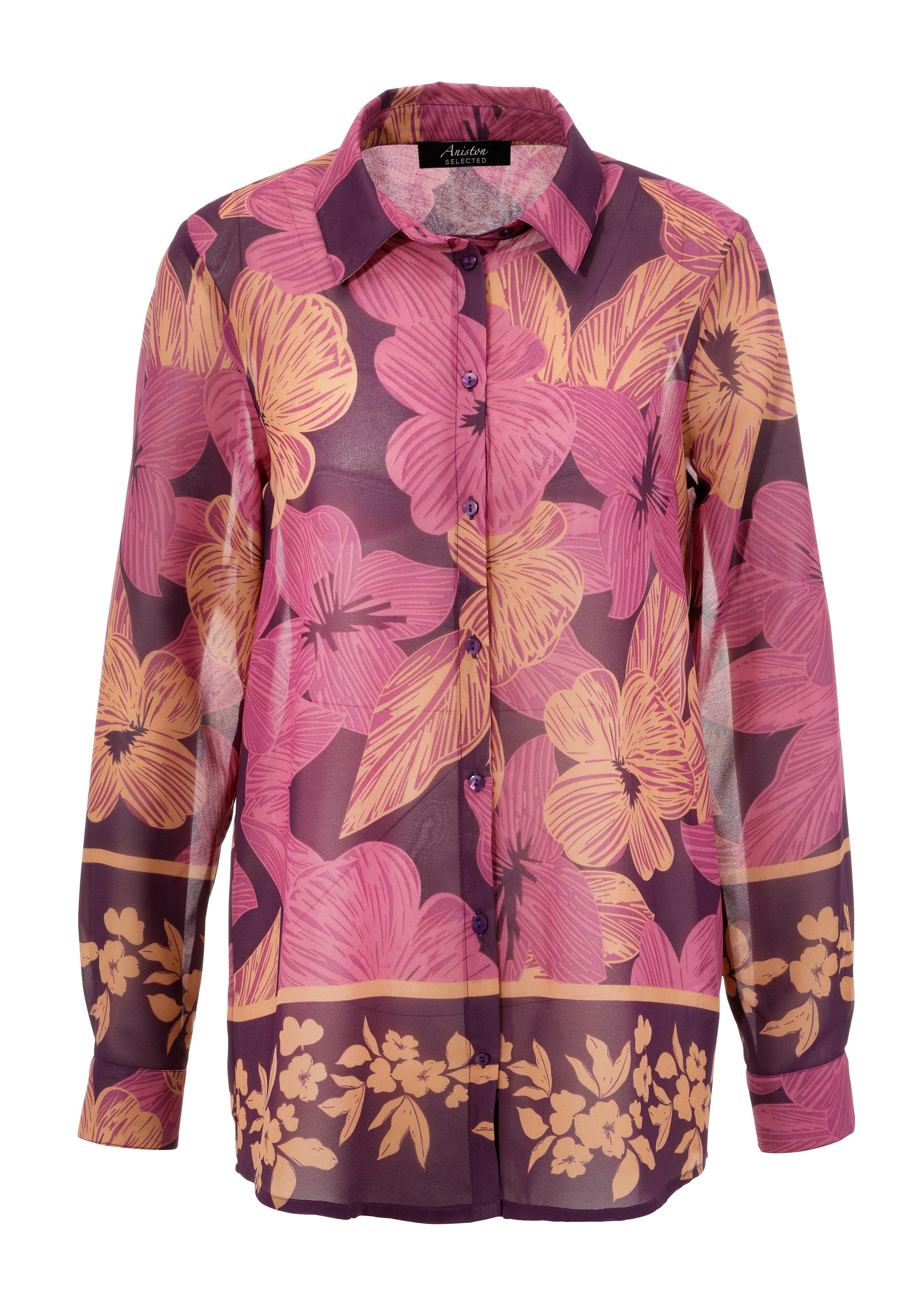 Aniston SELECTED Overhemdblouse met opgedrukte randen, transparant
