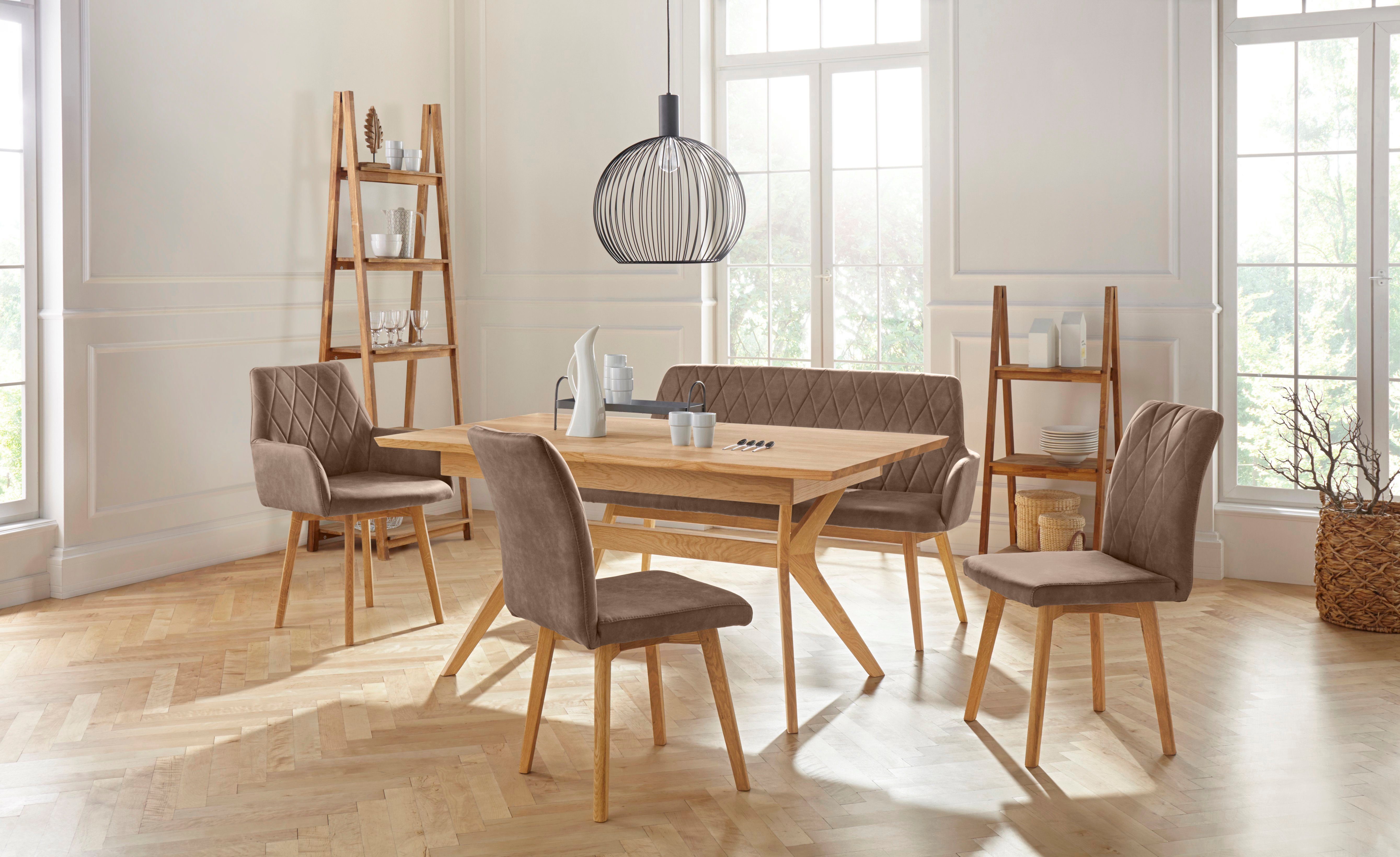 Home affaire Eetkamerstoel Brest Fauteuil in leer of microvezel, geolied massief eiken frame (2 stuks)