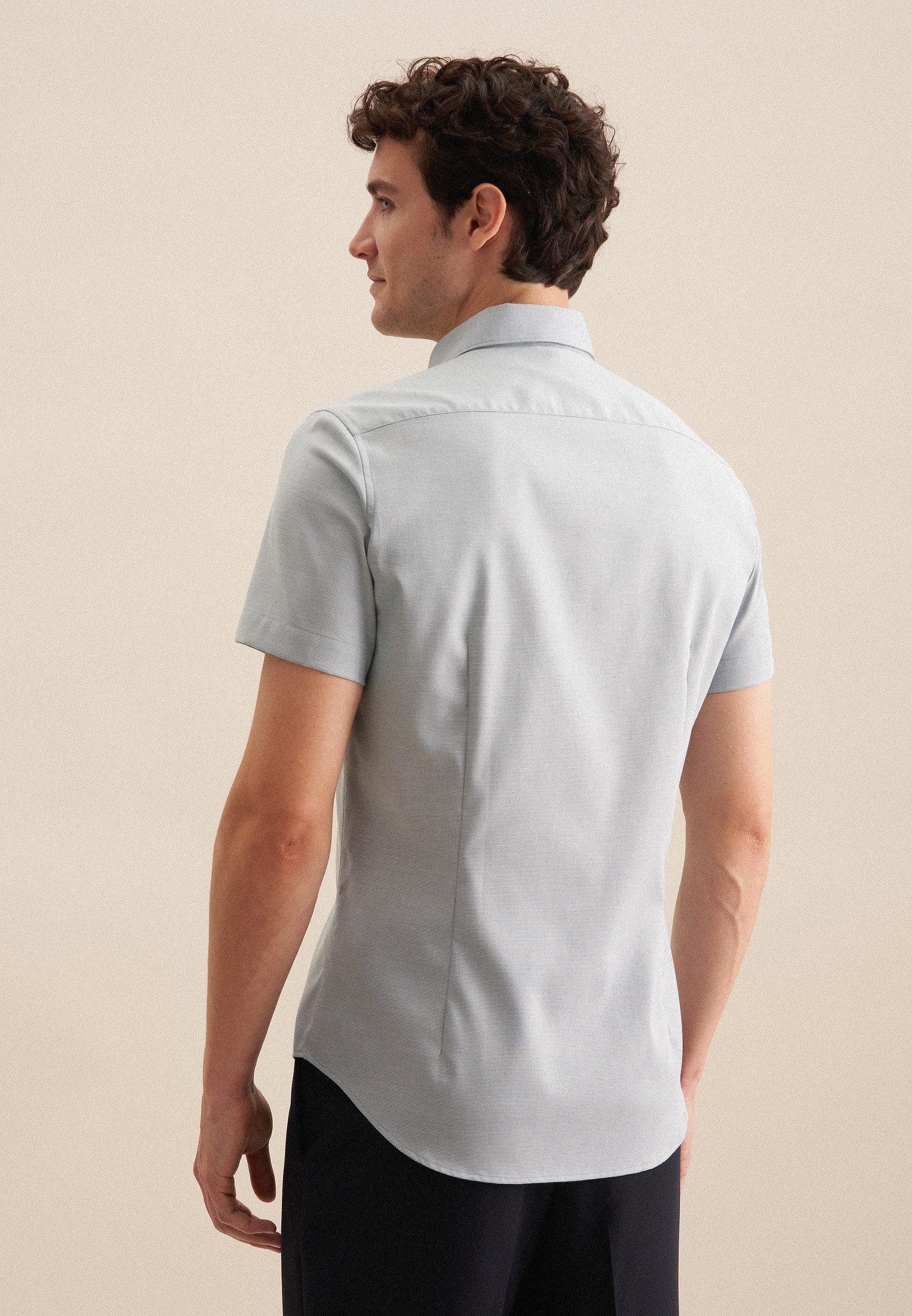 seidensticker Businessoverhemd Slim korte mouw button-down kraag structuur
