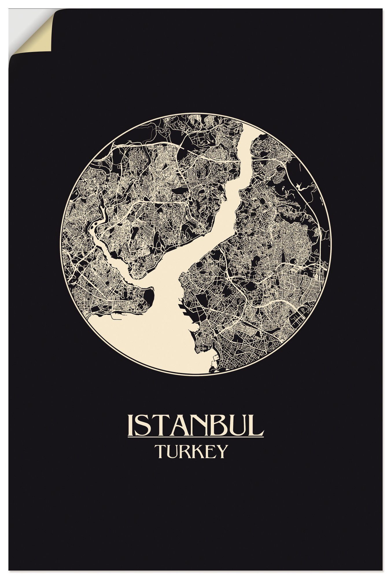 Artland Artprint Retro kaart Istanbul cirkel in vele afmetingen & productsoorten - artprint van aluminium / artprint voor buiten, artprint op linnen, poster, muursticker / wandfoli