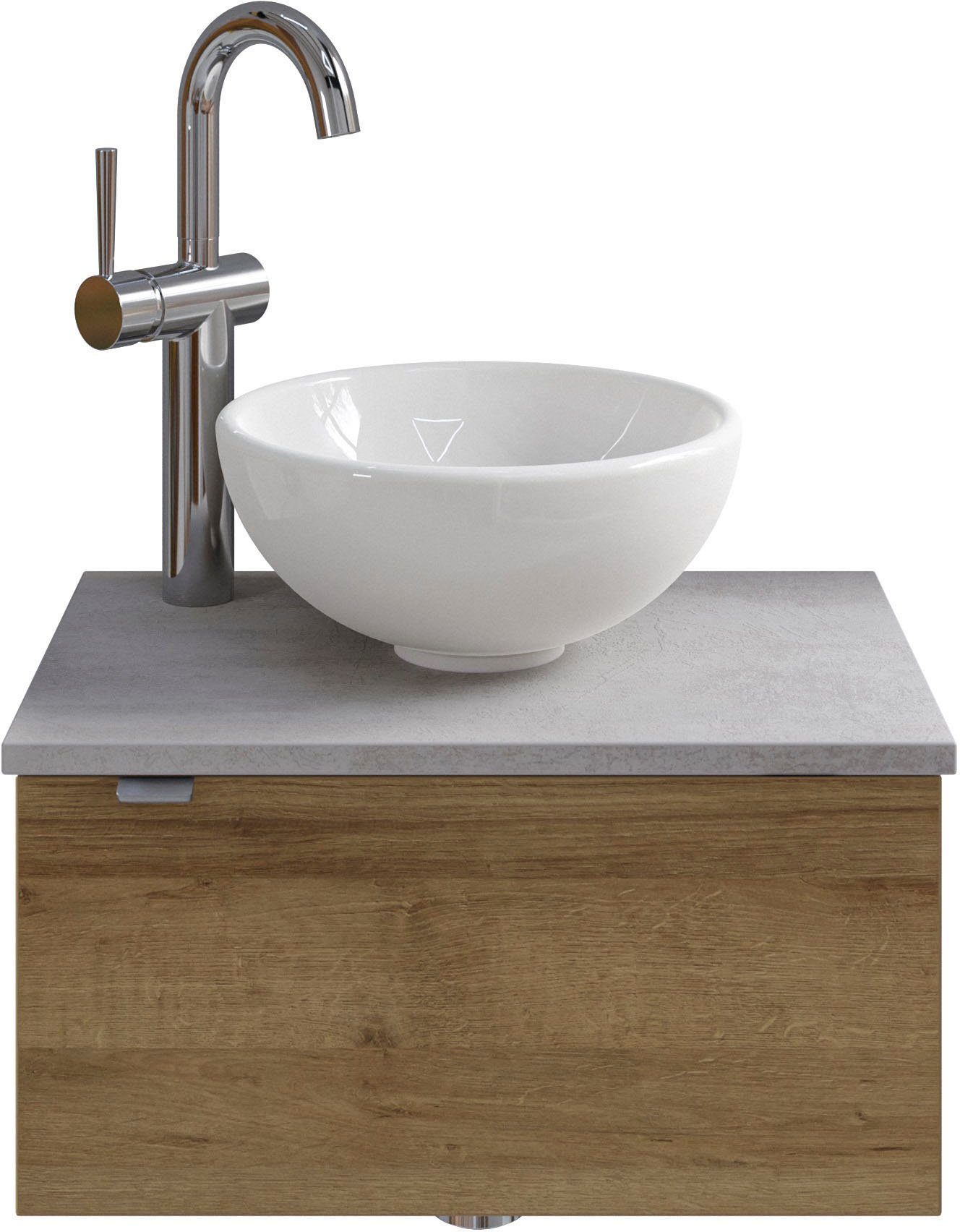 Saphir Wastafelonderkast Serie 6915 wastafel met onderkast voor gastenbadkamer, tweede toilet (3-delig) wastafelmeubels bruin