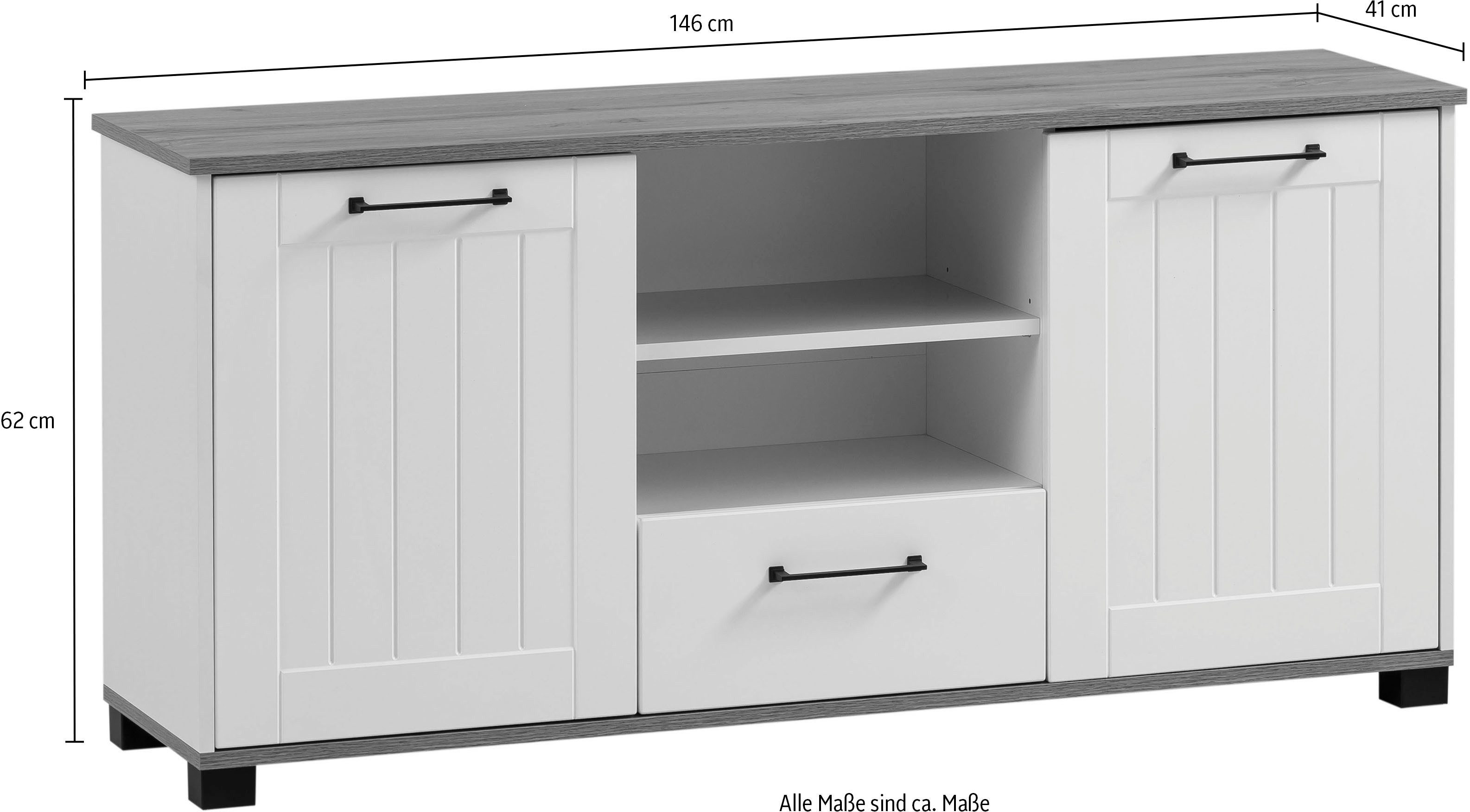 Schildmeyer Tv-kast Jelda, breedte 146 cm Fronten in landhuisstijl, houtdecor met voelbare structuur