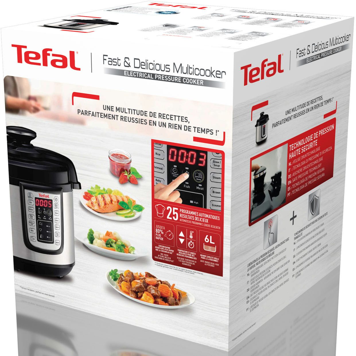 Tefal Multi-cooker CY505E Fast & Delicious elektrische snelkookpan, 25 programma’s, 6l capaciteit, inclusief receptenboek