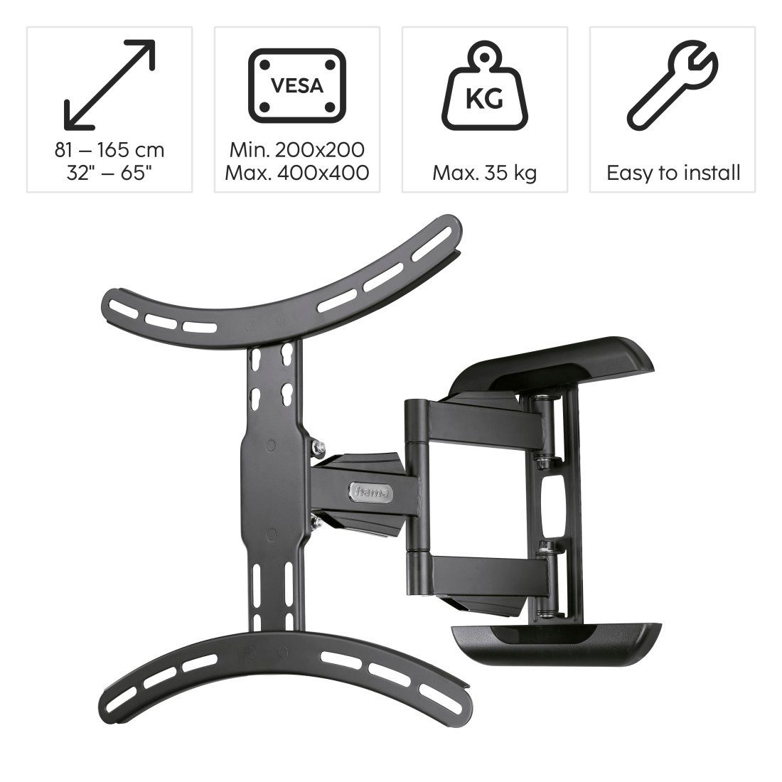 Hama Tv-wandhouder Beugel, draaibaar, kantelbaar, uitschuifbaar van 81 - 165 (32" - 65")