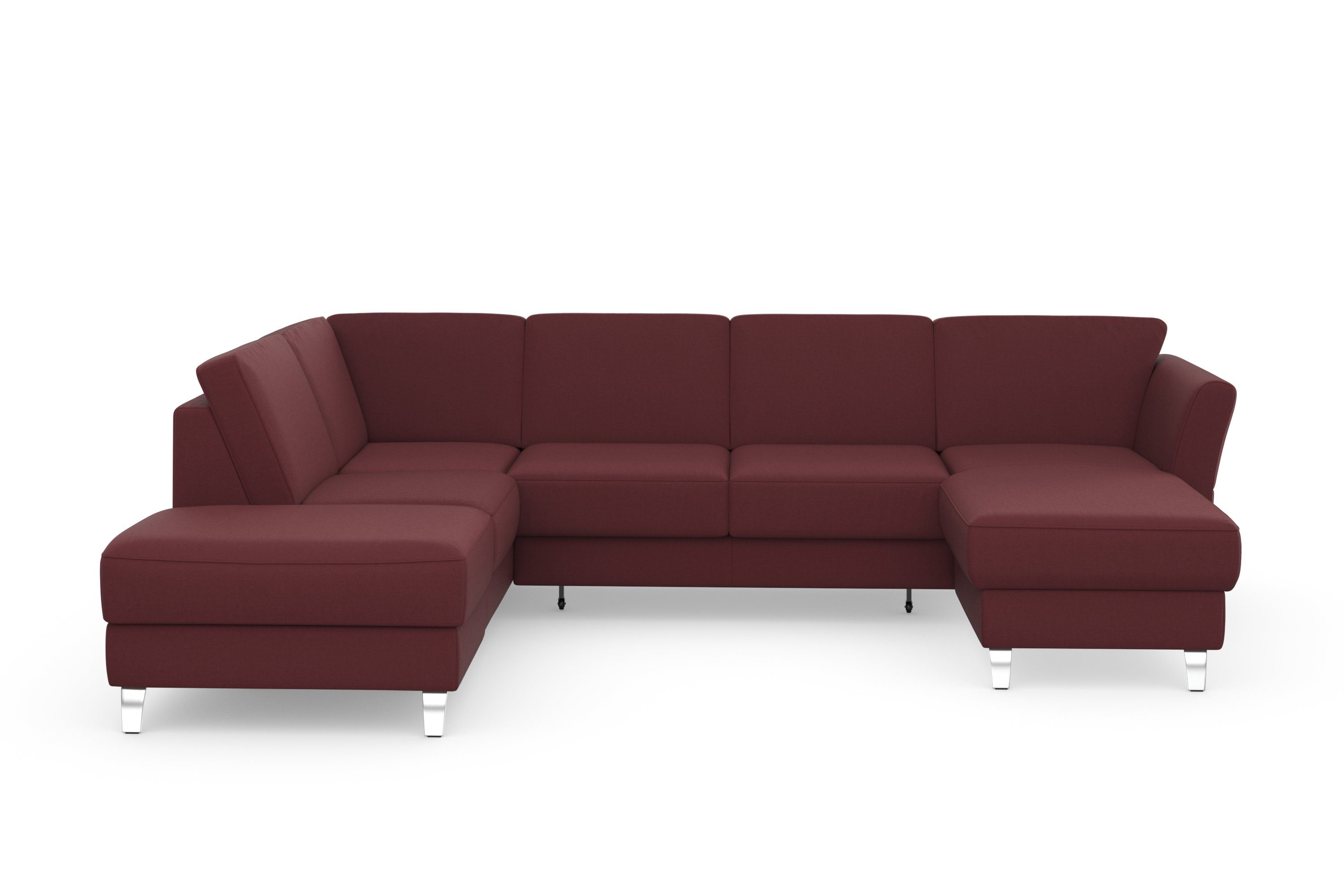 sit&more Zithoek Visby U-vorm Naar keuze met slaapfunctie en bergruimte, vrij plaatsbaar rood, zithoeken, Ottomane links, Met slaapfunctie, met