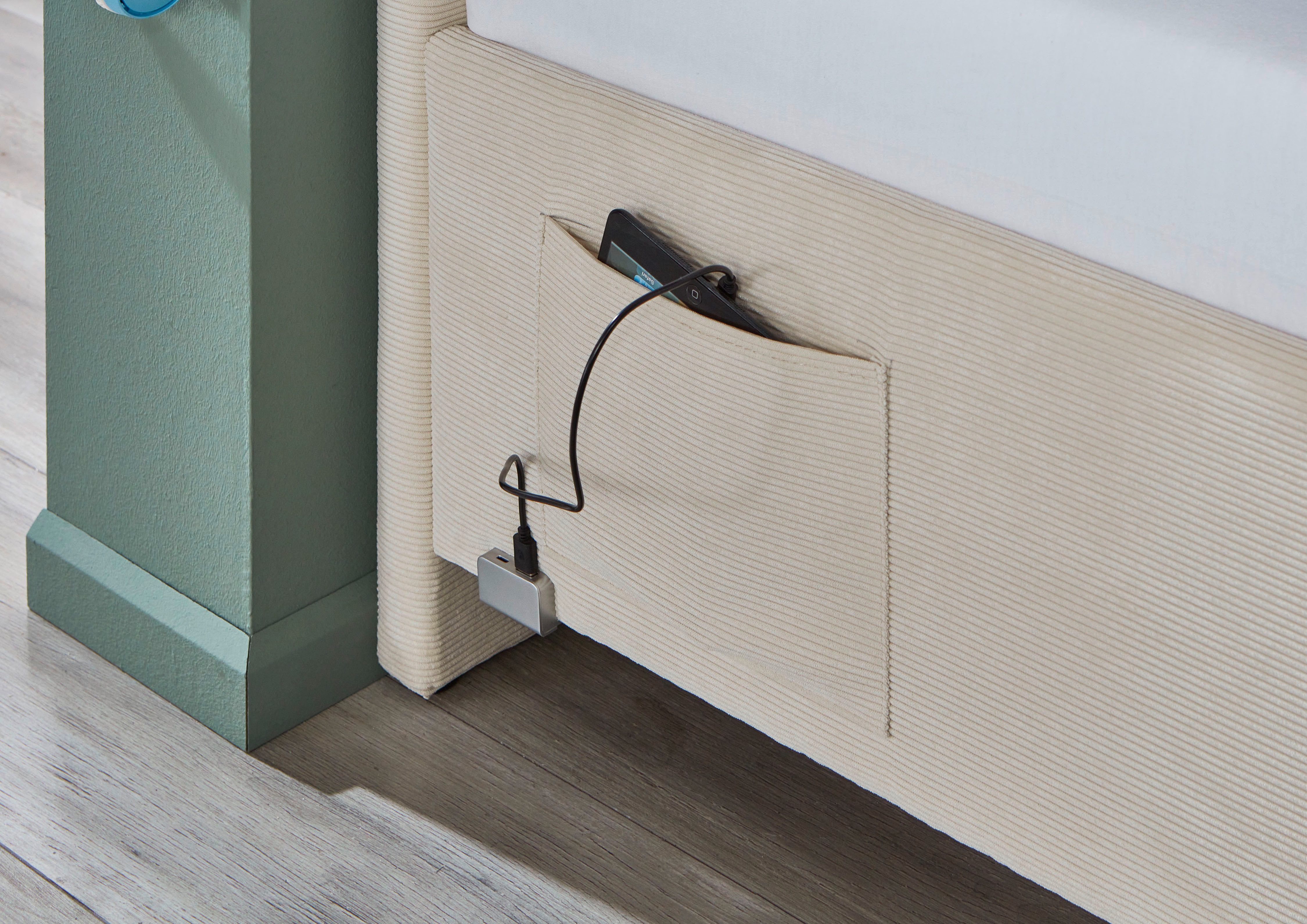 meise.möbel Kinderledikant Blauw Bekleed bed naar keuze met bedkist, tienerbed inclusief USB-aansluiting