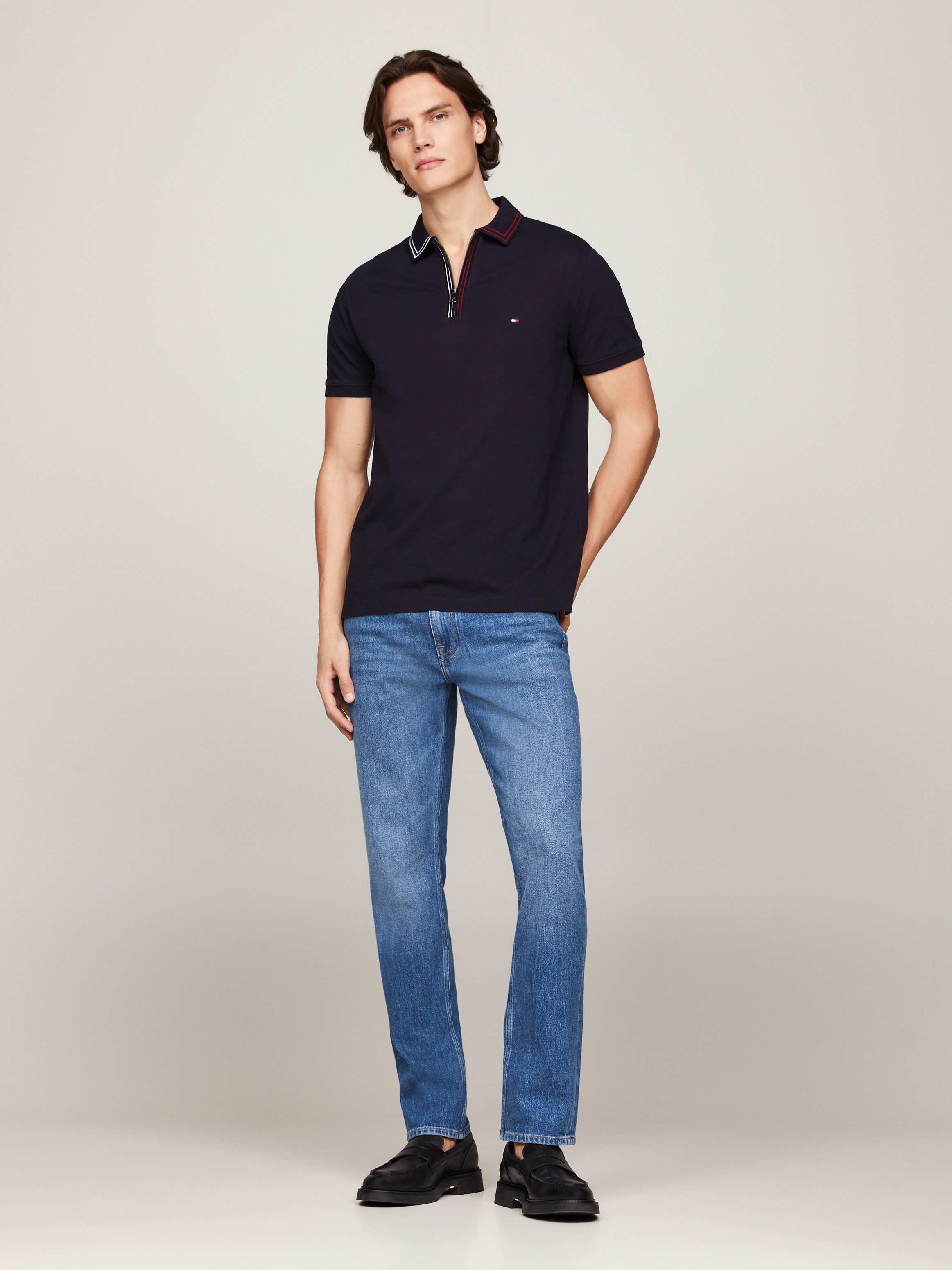 Tommy Hilfiger Poloshirt RWB ZIP PLACKET TIPPING REG POLO met contrasterende strepen aan de kraag
