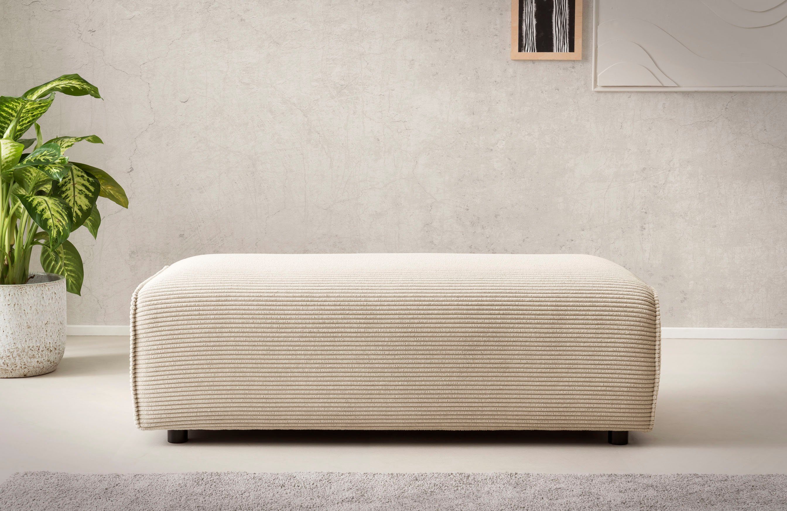 LeGer Home by Lena Gercke Hocker PIARA, poef met biesnaad in cord of linnenlook bij de serie piara, rechthoekig, zwarte voeten, comfortabel zitcomfort