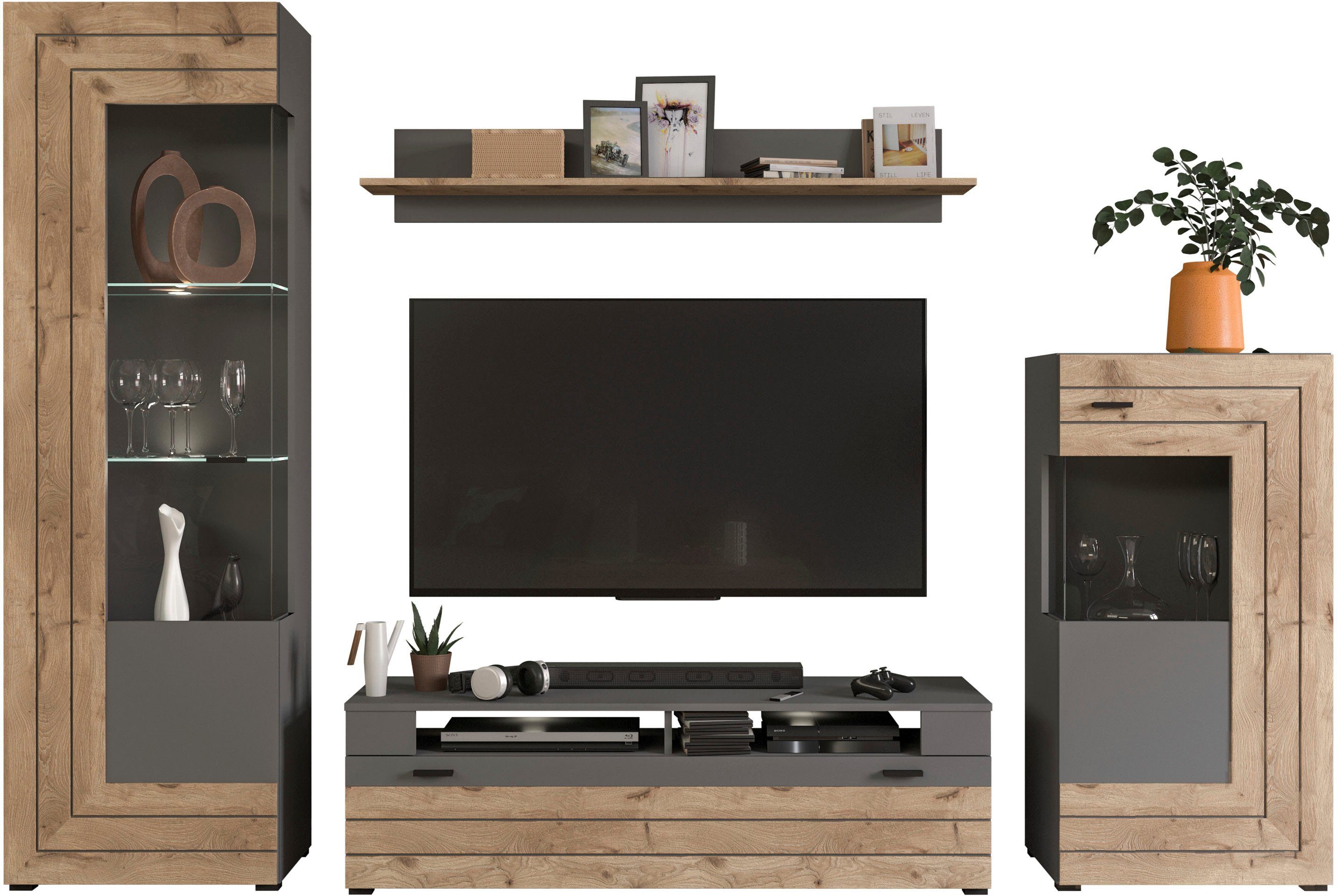 INOSIGN Wandmeubel Aalborg, breedte 290 cm, 2-kleurig, metalen handgrepen, 4-delig, bestaande uit: (4-delig)
