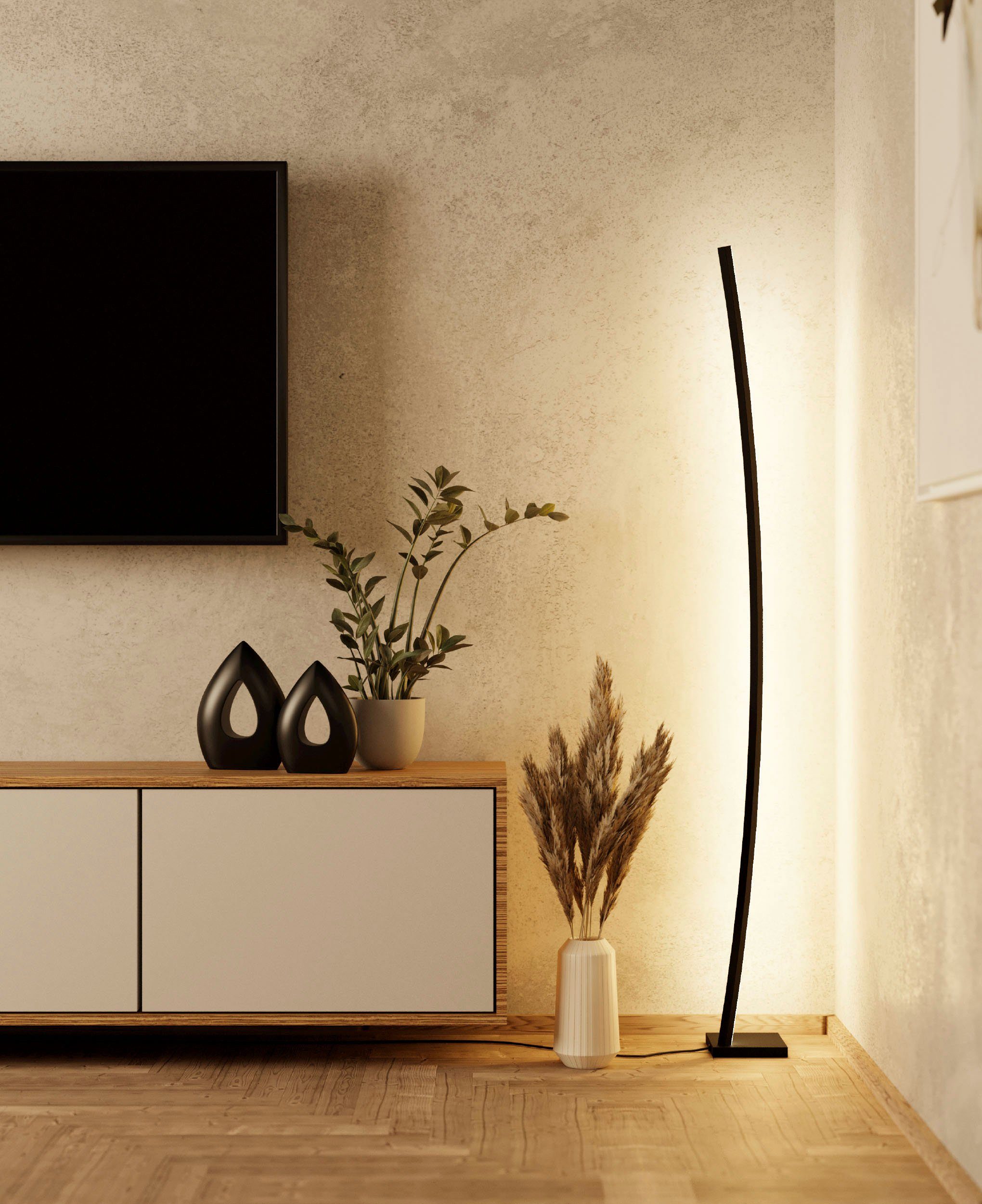 EGLO Staande lamp PICACHA Vloerlamp in zwart van staal - 29W - warmwit (1 stuk)