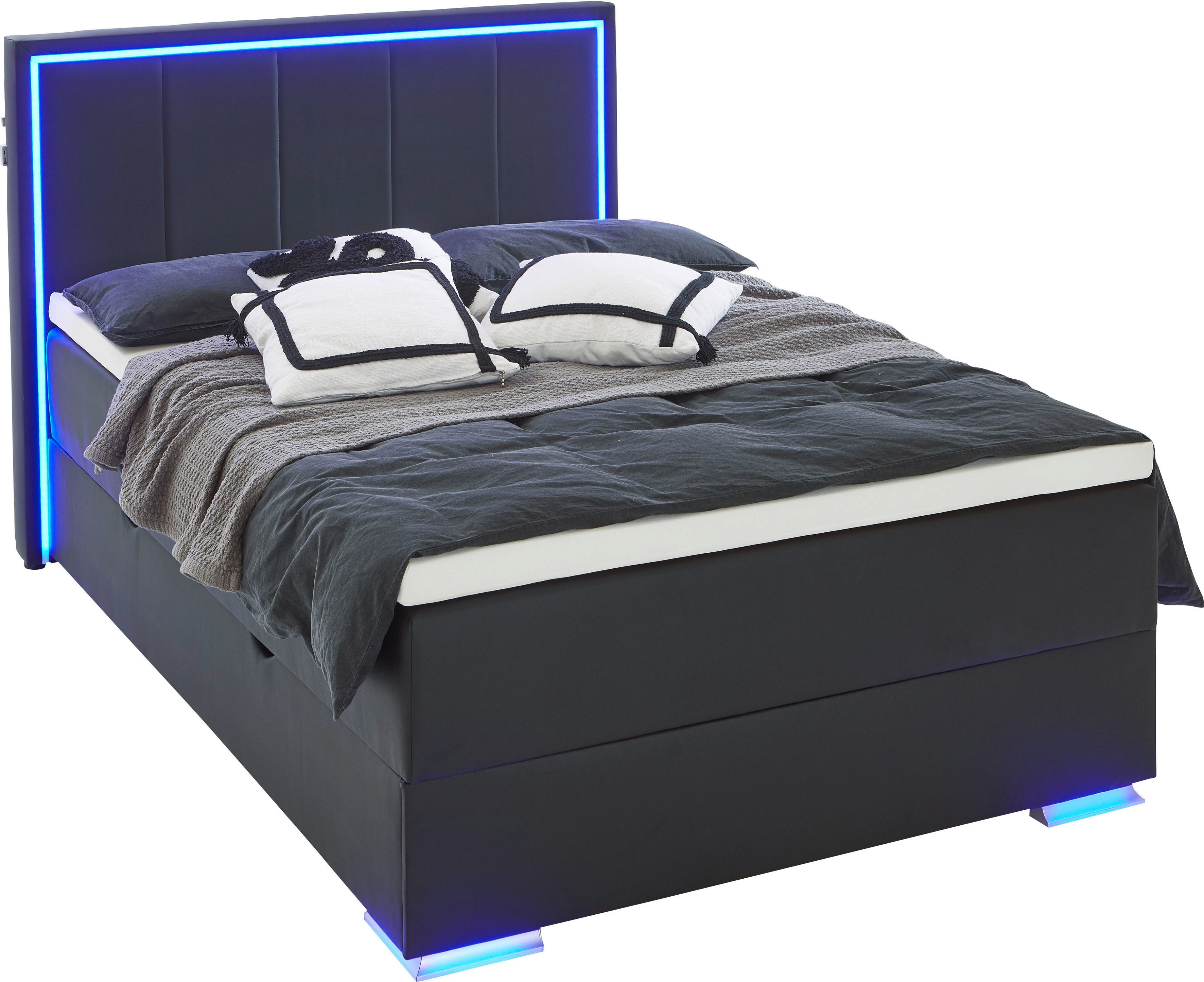 meise.möbel Boxspring Colorado II inclusief led-verlichting & topper boxsprings zwart