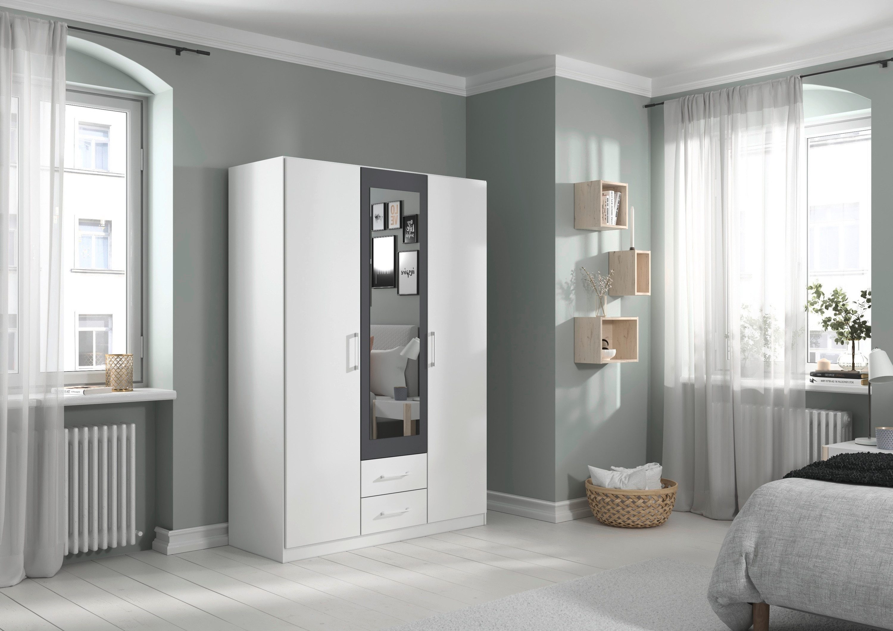 rauch Draaideurkast Kledingkast garderobe KREFELD optioneel met spiegel met 3 greepvarianten, incl. praktische lades made in germany