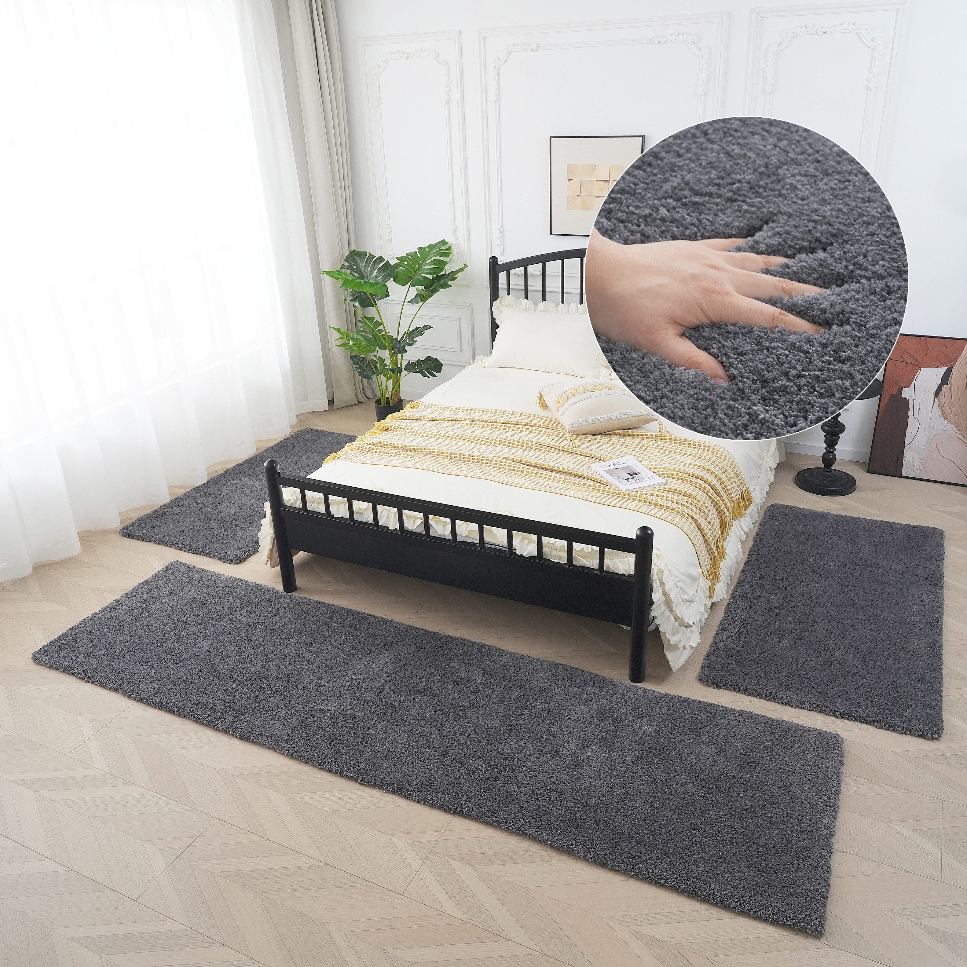 my home Set slaapkamerkleedjes met hoge pool Microvezeltapijt Magong, bijzonder zacht, zeer fijne pool uni, unikleurig slaapkamerkleed, loperset, slaapkamer, kinderkamer