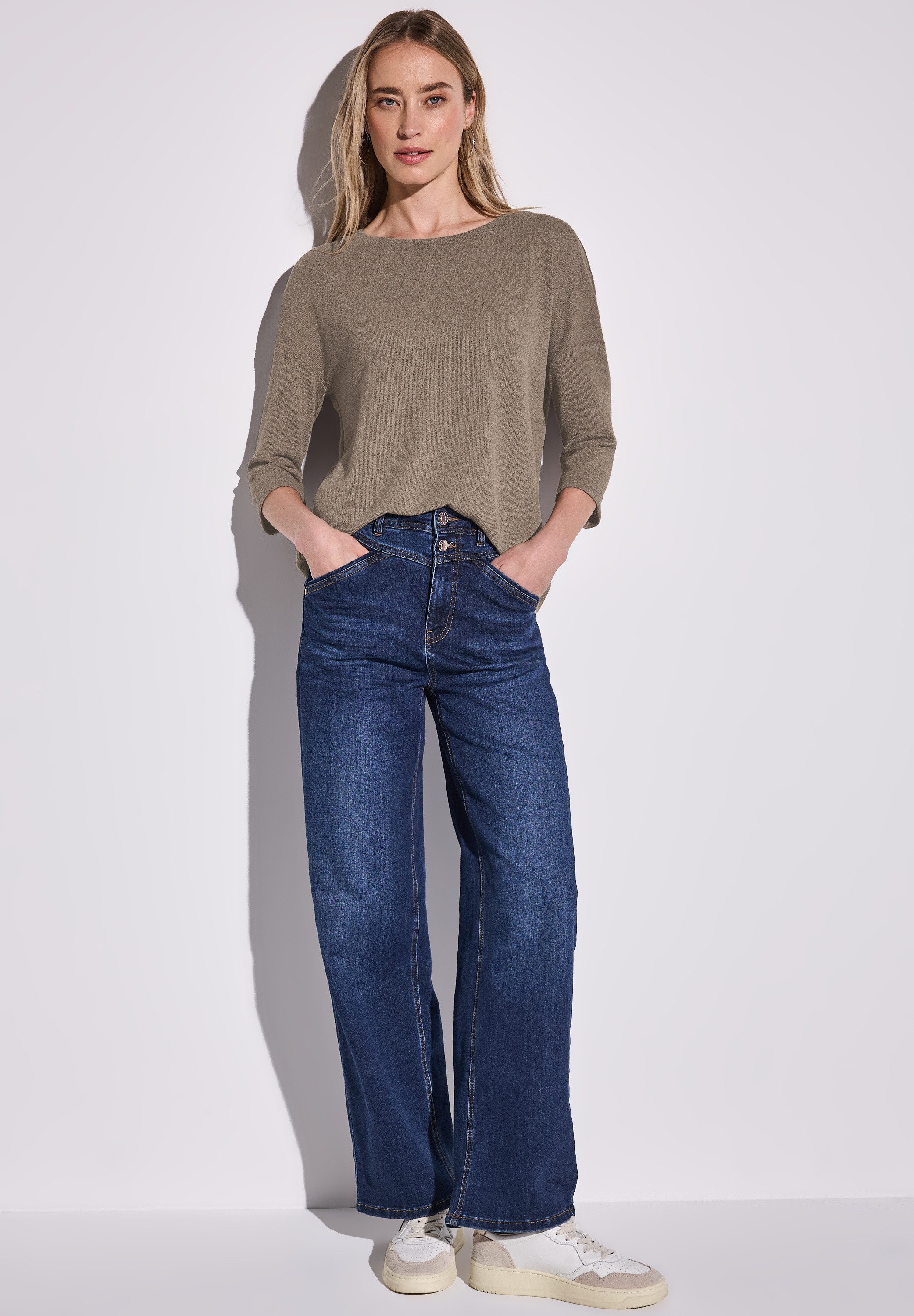 STREET ONE T-shirt 3/4-mouw en in brei-look