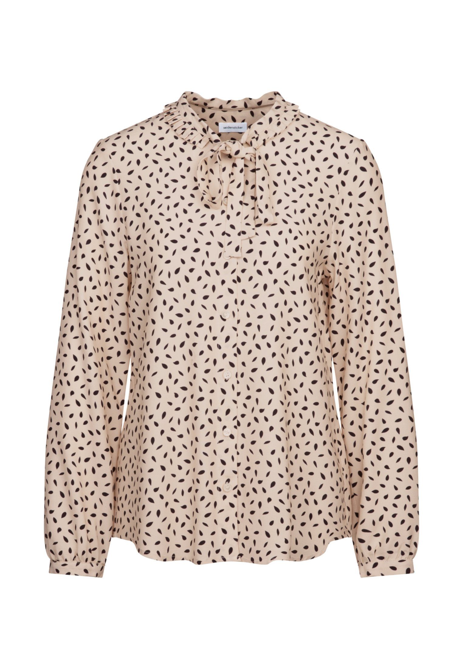 seidensticker Klassieke blouse Zwarte roos Lange mouwen ronde hals print