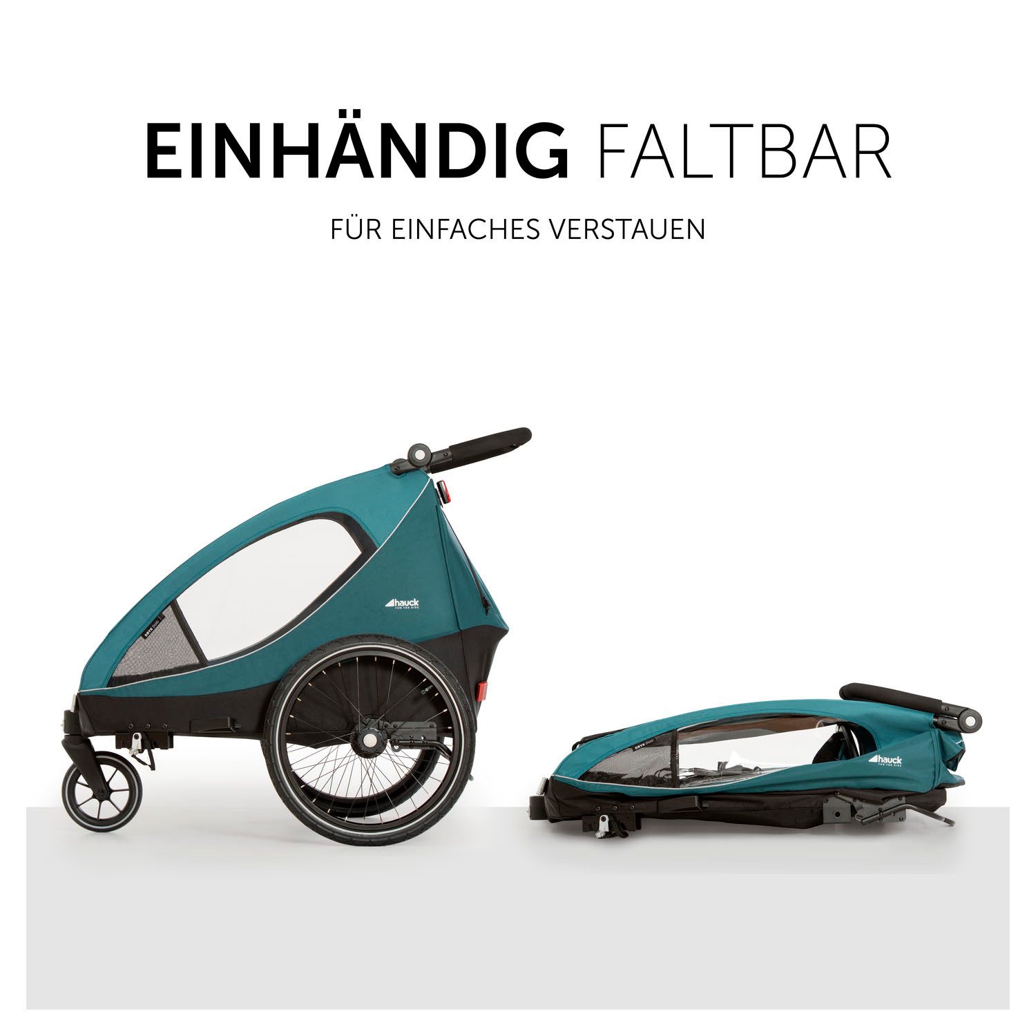 Hauck Kinderen fiets aanhanger Dryk Duo, Ocean Green voor 2 kinderen, incl. buggy-wiel