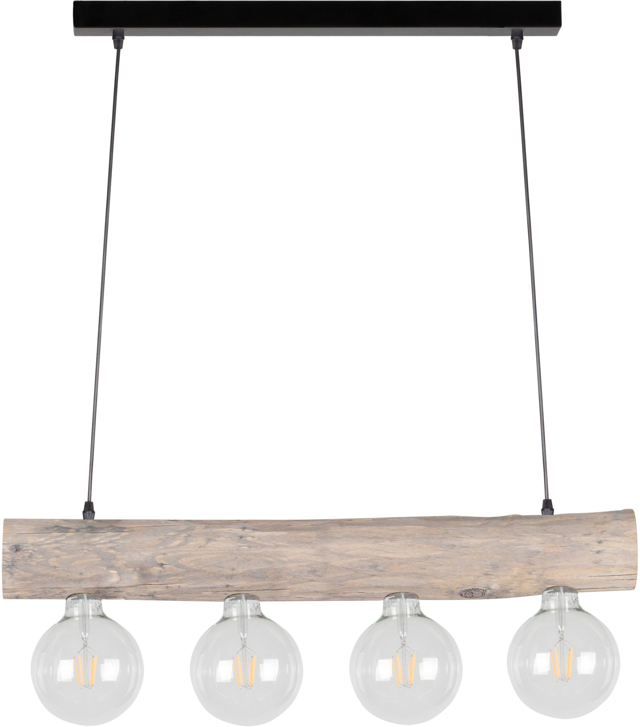 SPOT Light Hanglamp TRABO SIMPLE Hanglamp, houten balk van massief grenenhout ø 8-12 cm, hout grijs gebeitst, bijpassende LM E27/exclusief, Made in Europe