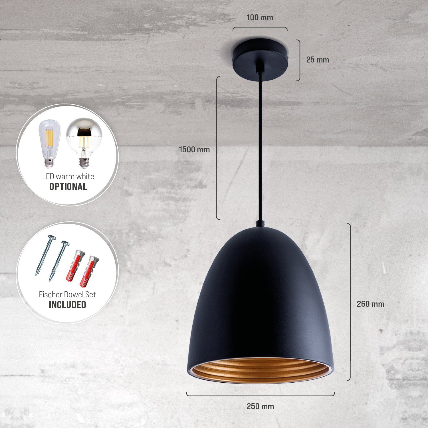 Paco Home Hanglamp JACK Keukenlamp hanglamp eetkamer Eettafellamp binnenin in goudkleur wit