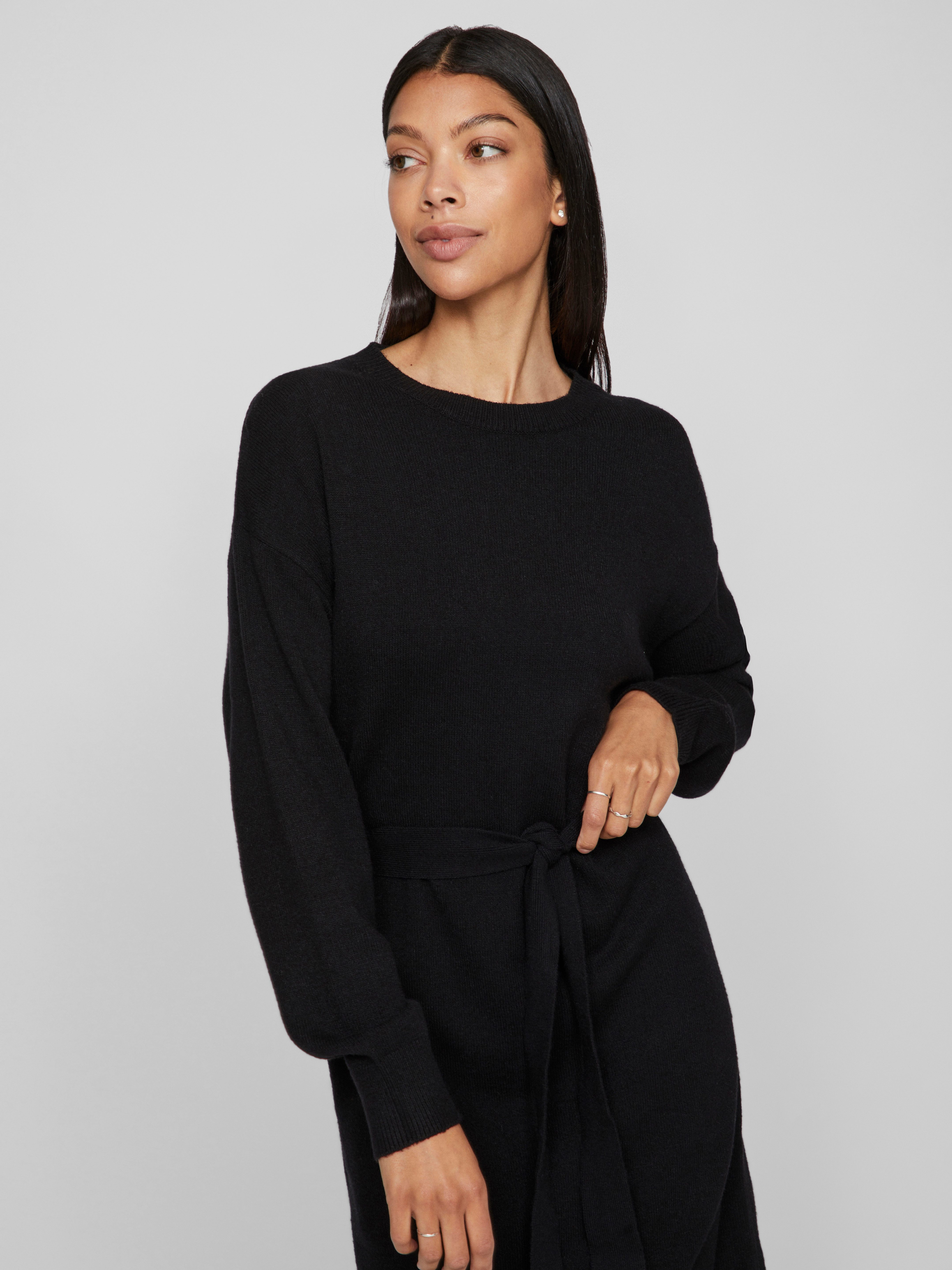 Vila Gebreide jurk VIRIL O-NECK L S BELT KNIT DRESS NOOS