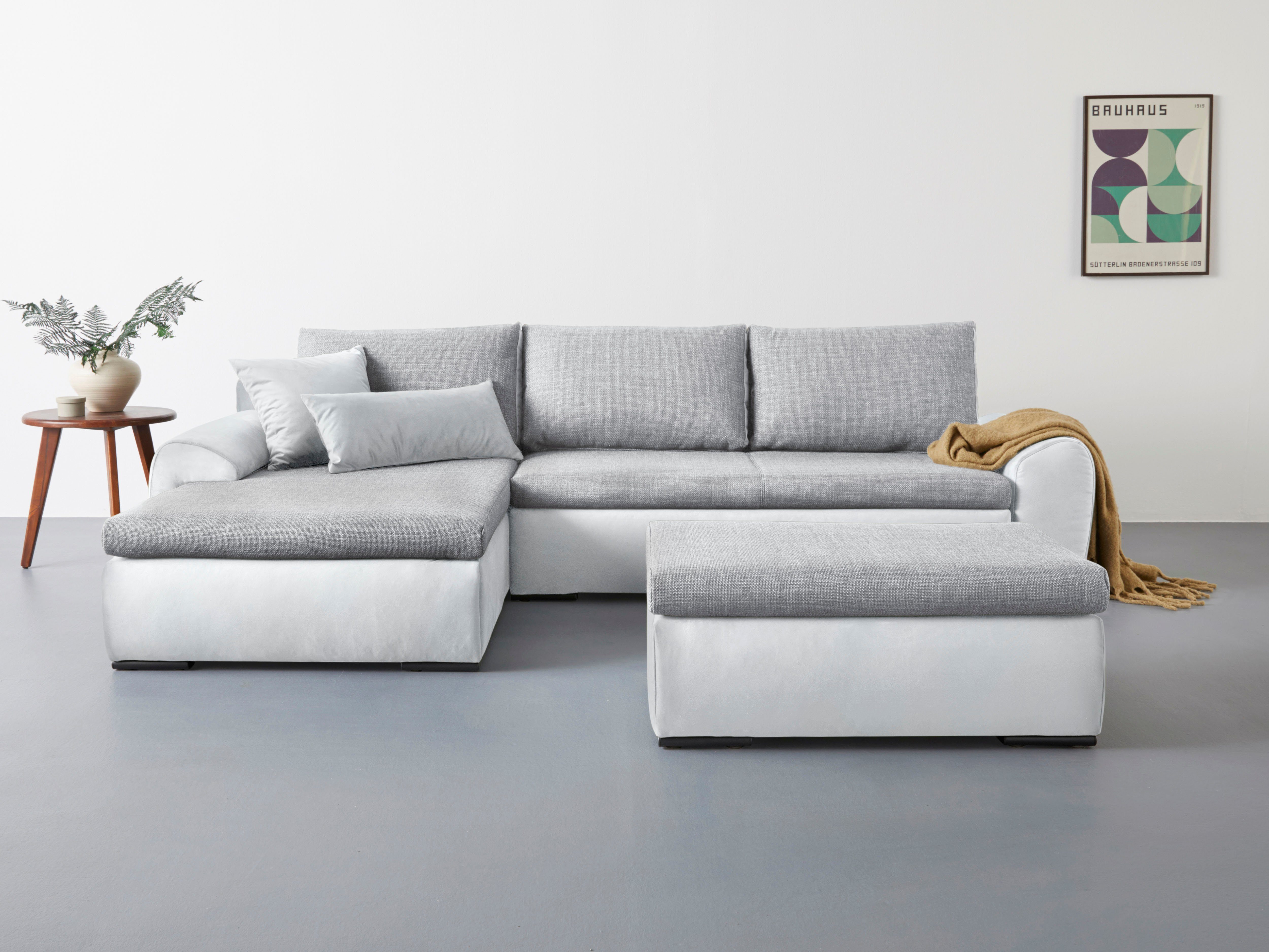 Home affaire Hoekbank Win, L-vorm, breedte 285cm optioneel met slaapfunctie en bedkast, taupe, corduroy