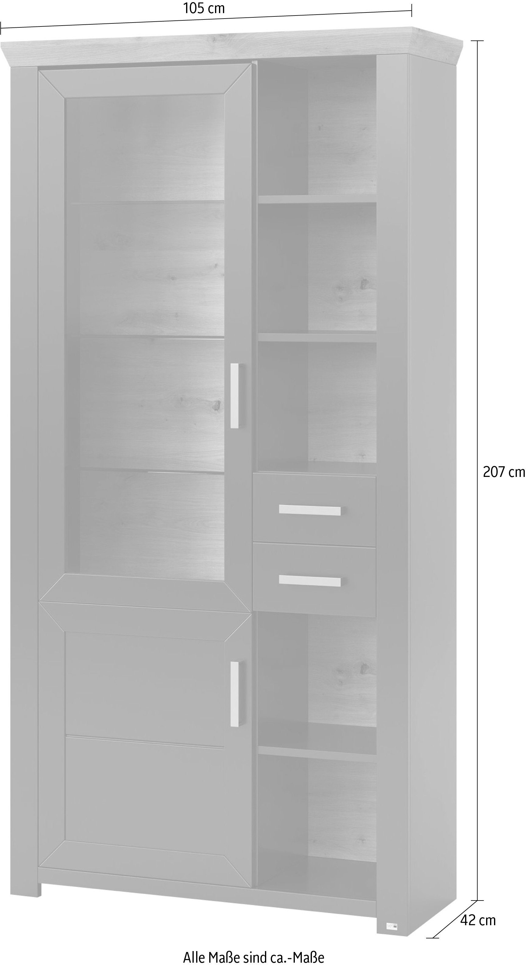 set one by Musterring Staande vitrinekast York Type 05 en 06, met Glazendeur, verlichting optioneel, hoogte 207 cm