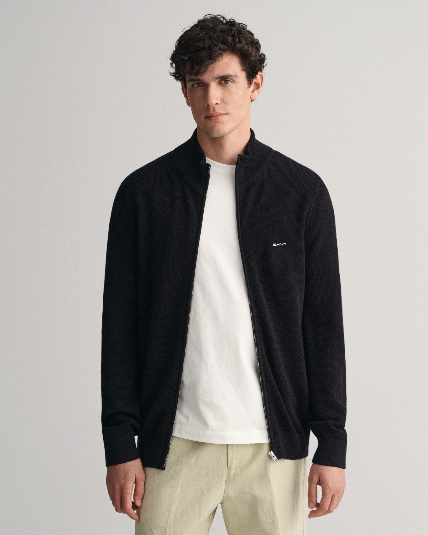 Gant Vest COTTON PIQUE ZIP CARDIGAN met logoborduursel op borsthoogte