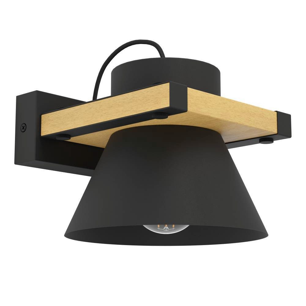 EGLO Wandlamp MACCLES Wandlamp, ganglamp, zwart, metaal en hout, lamp voor wand en plafond (1 stuk)