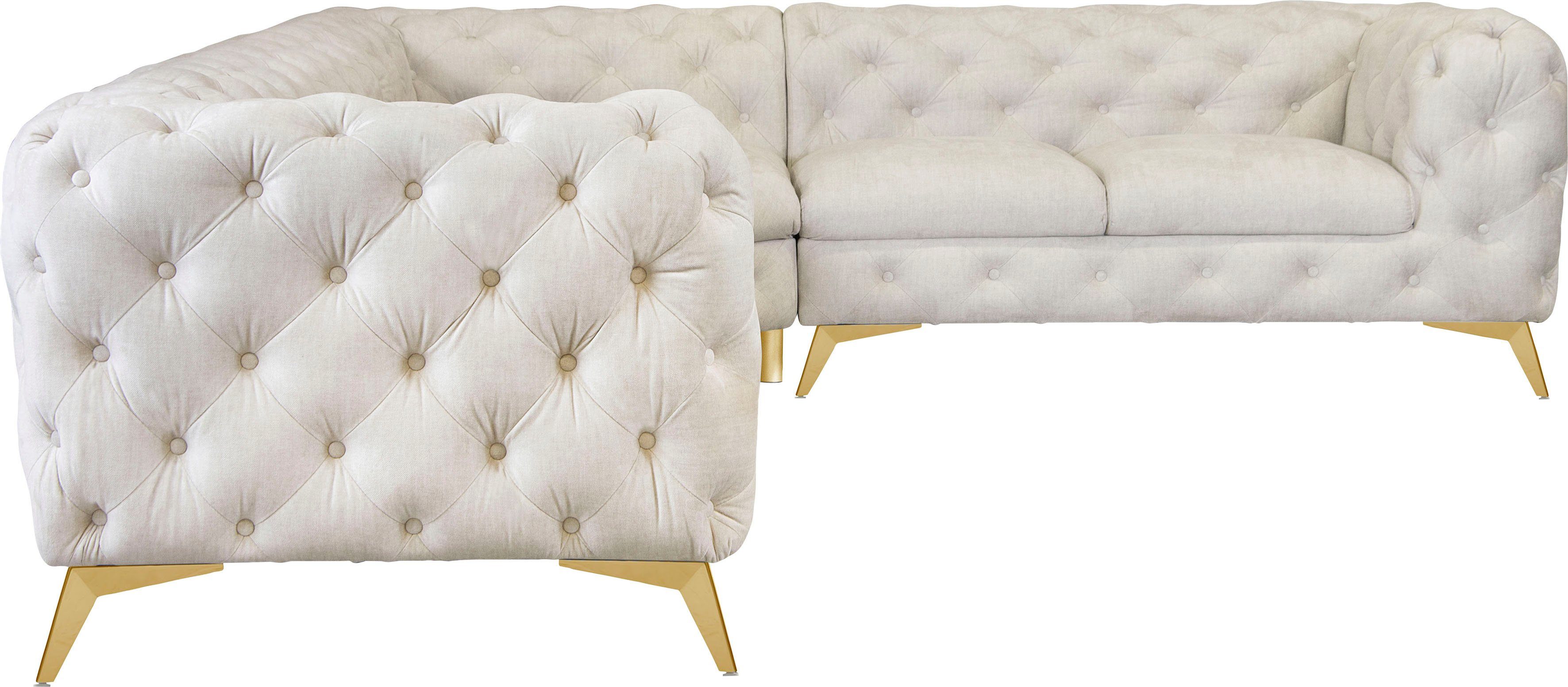Leonique Chesterfield-bank Glynis L-vorm luxueuze capitonnage, moderne chesterfield look, kleur van de poten ter keuze
