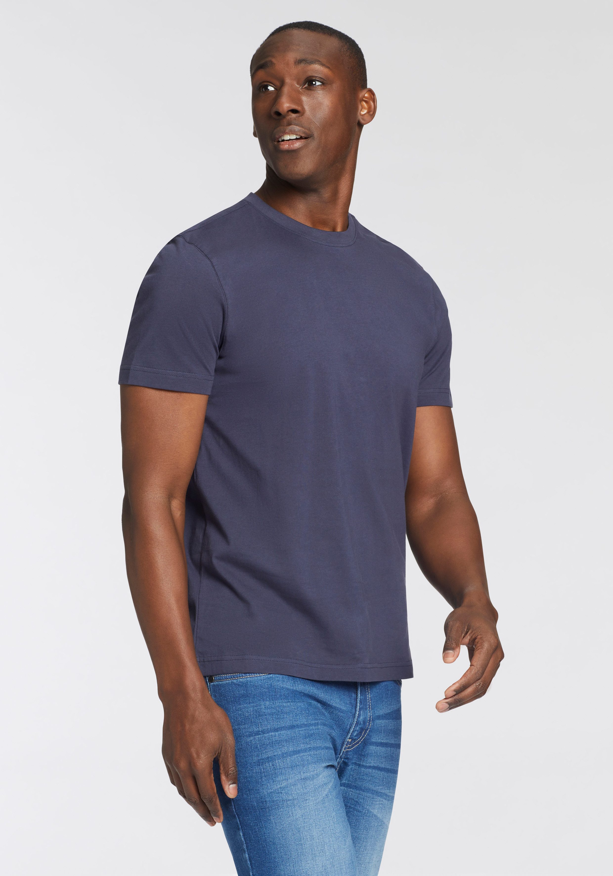 Man's World T-shirt Nieuwe kleuren! Korte mouw, effen kleur, ronde hals, van katoen(3-delig, Set van 3)