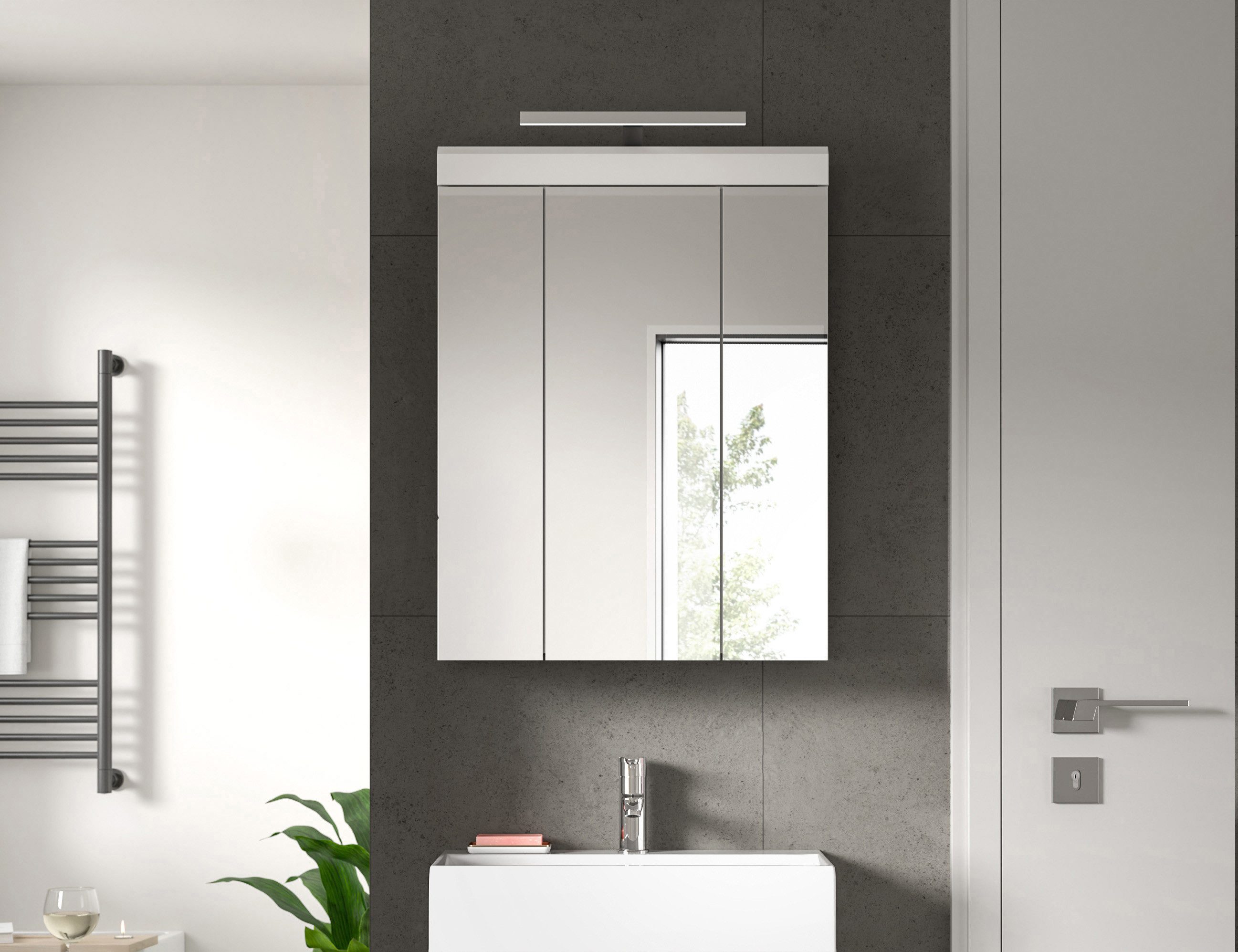 INOSIGN Spiegelkast Siena, breedte 60 cm, incl. verlichting, 3 spiegelt deuren, 9 vakken in verschillende kleuren verkrijgbaar, badkamermeubels, spiegel, badkamerkast, badkamer (set)