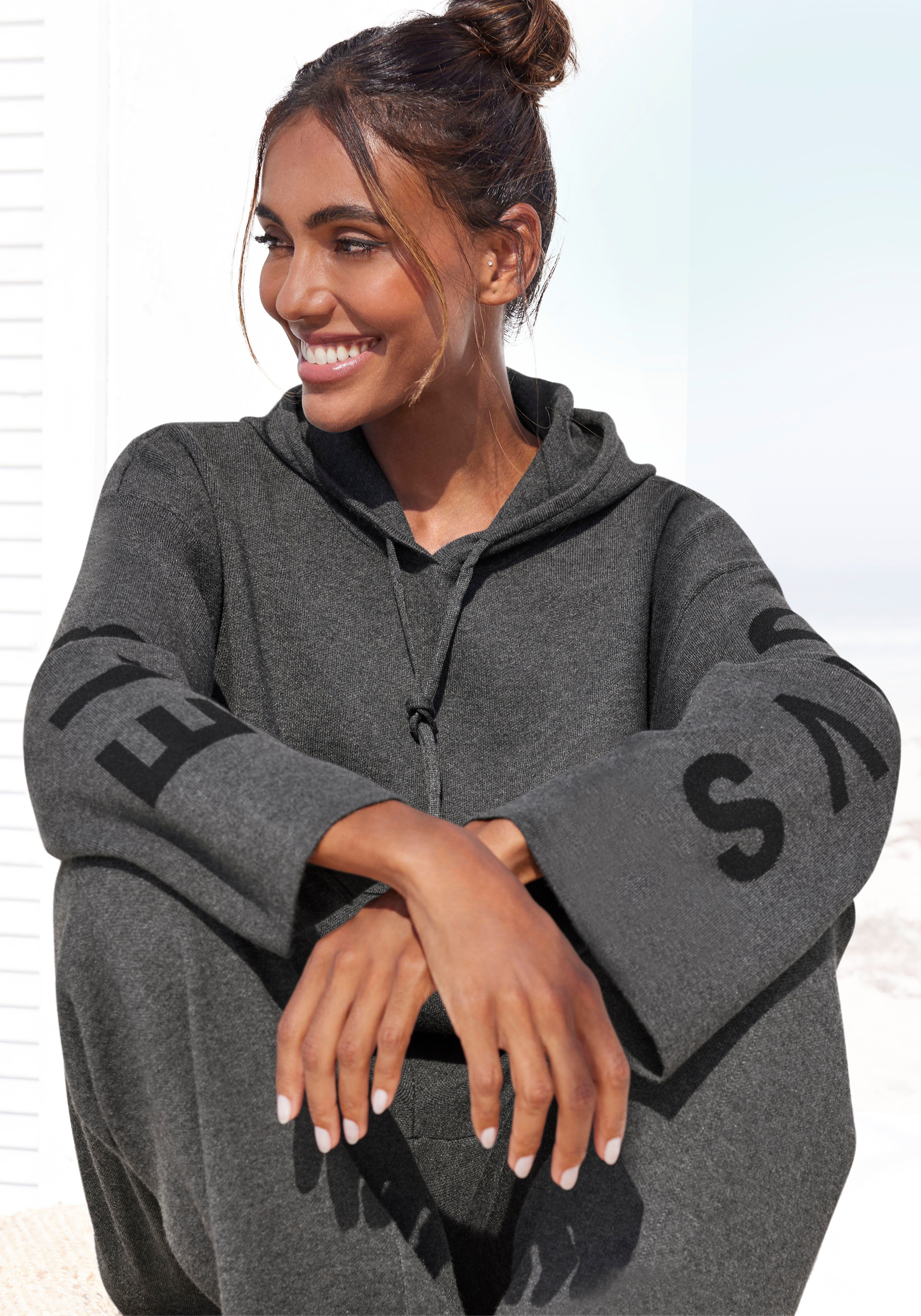 elbsand hoodie met geborduurd logo, loungewear grijs