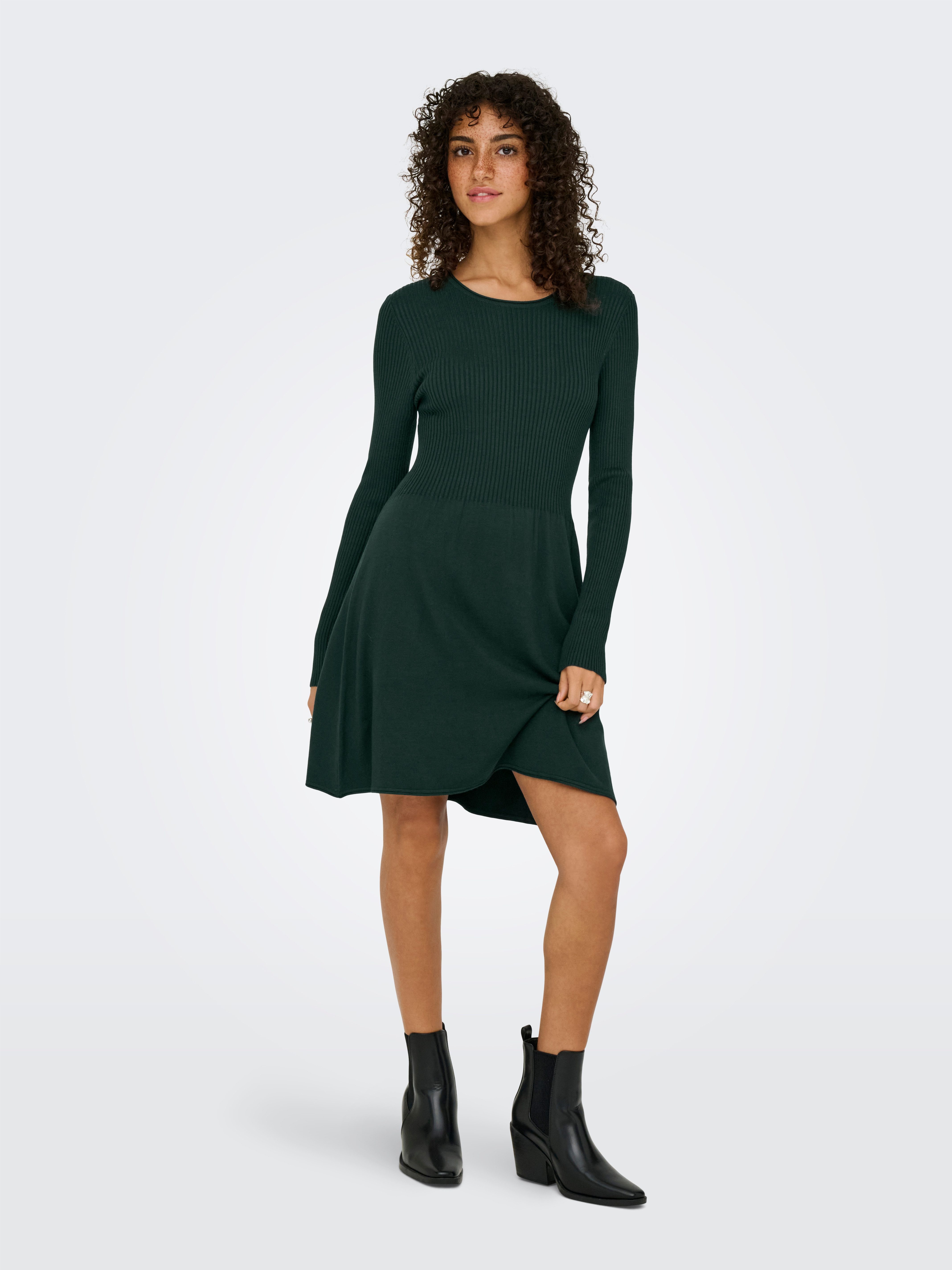 Only Gebreide jurk ONLALMA L/S O-NECK DRESS KNT NOOS