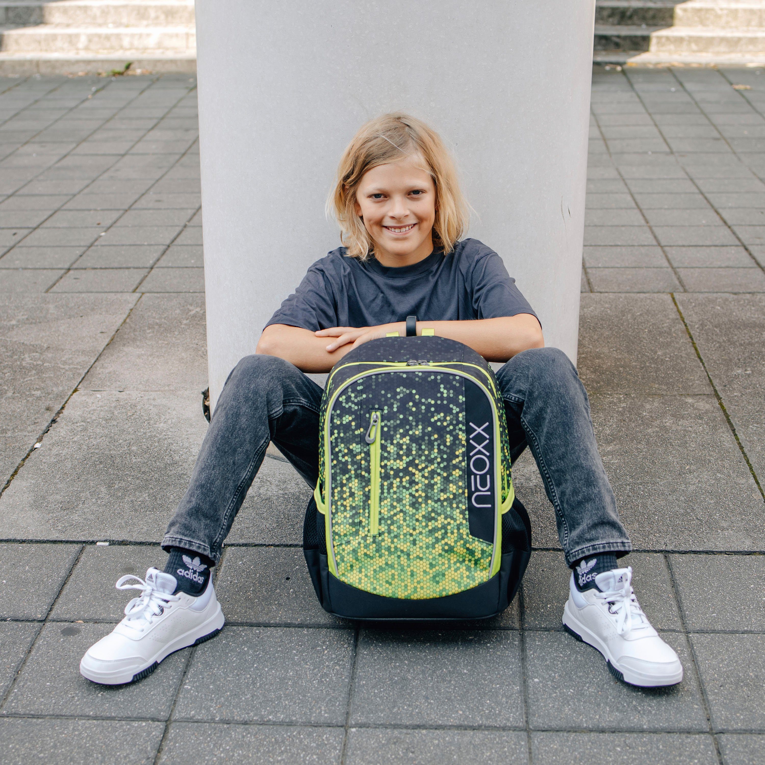 neoxx Schoolrugzak Flow, Pixel in my mind gedeeltelijk van gerecycled materiaal