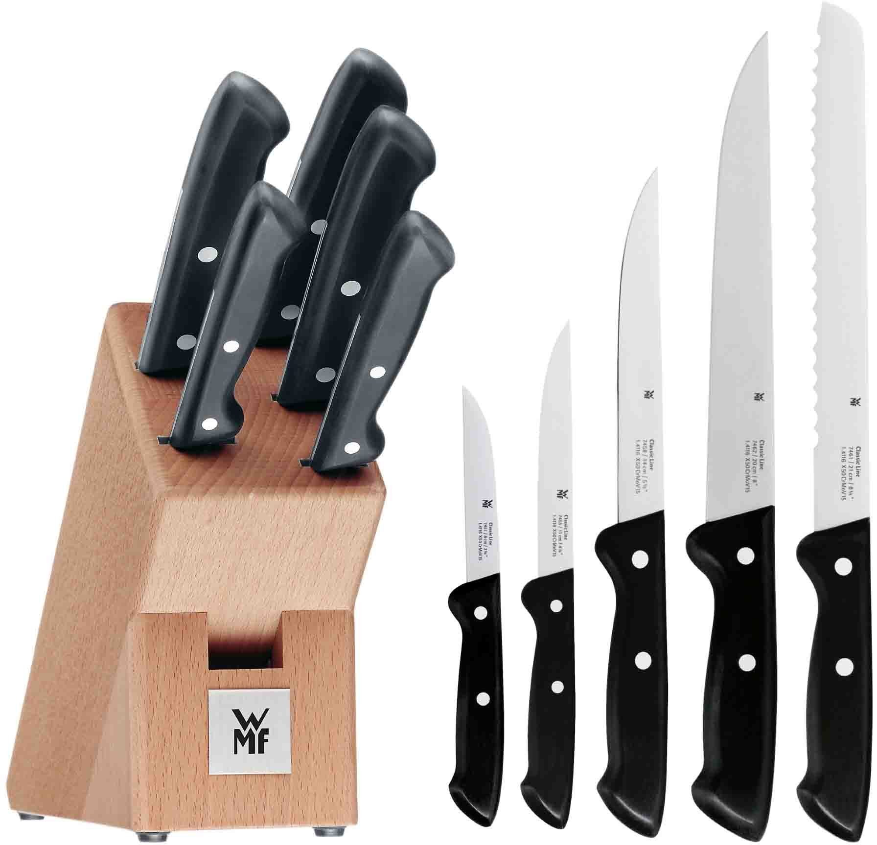 WMF Messenblok Classic Line Lemmeten van speciaal messenstaal (set, 6-delig) messenblokken bruin