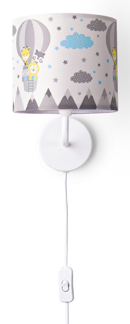 Paco Home Wandlamp Cosmo 343 Lamp kinderkamer stekker âˆ…18cm luchtballon dieren kabel 3m E14