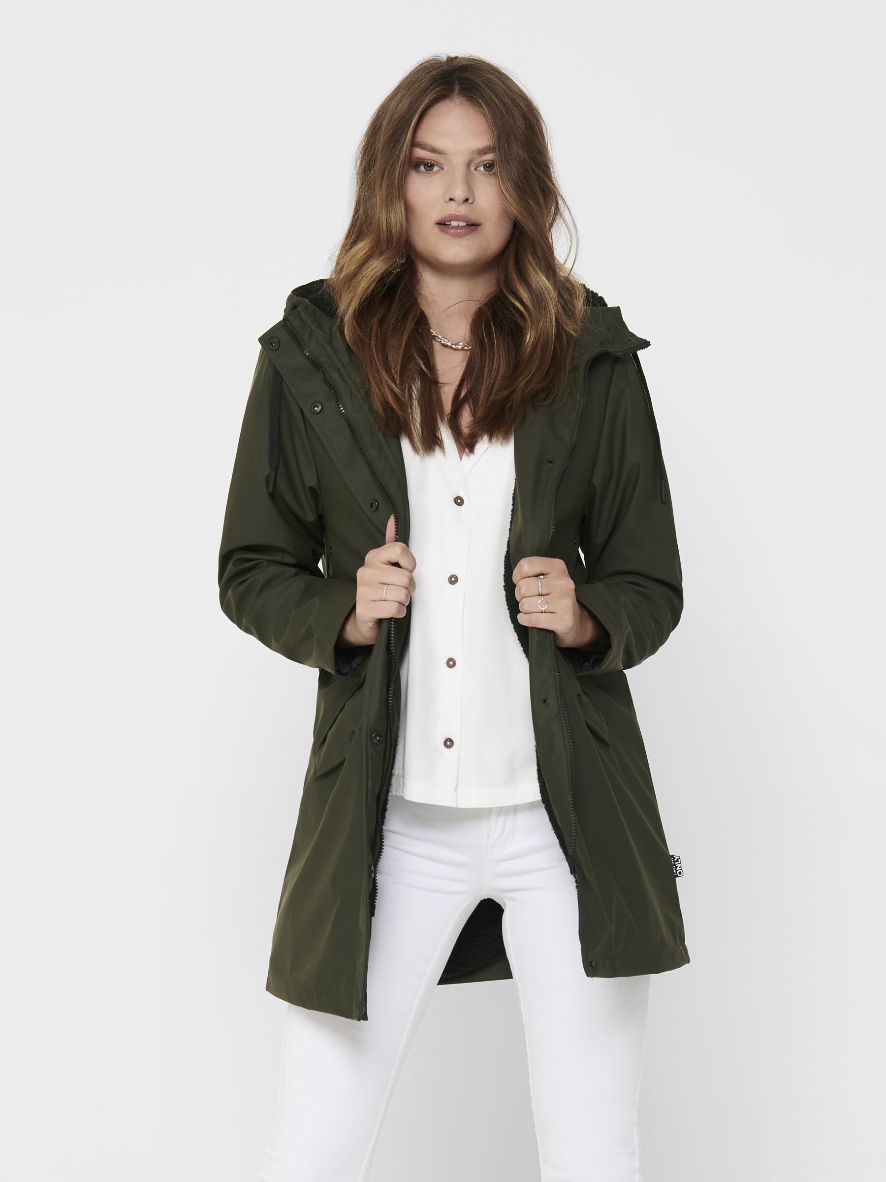 Only Functionele jas ONLSALLY RAINCOAT OTW NOOS met capuchon en voering van teddy-pluche