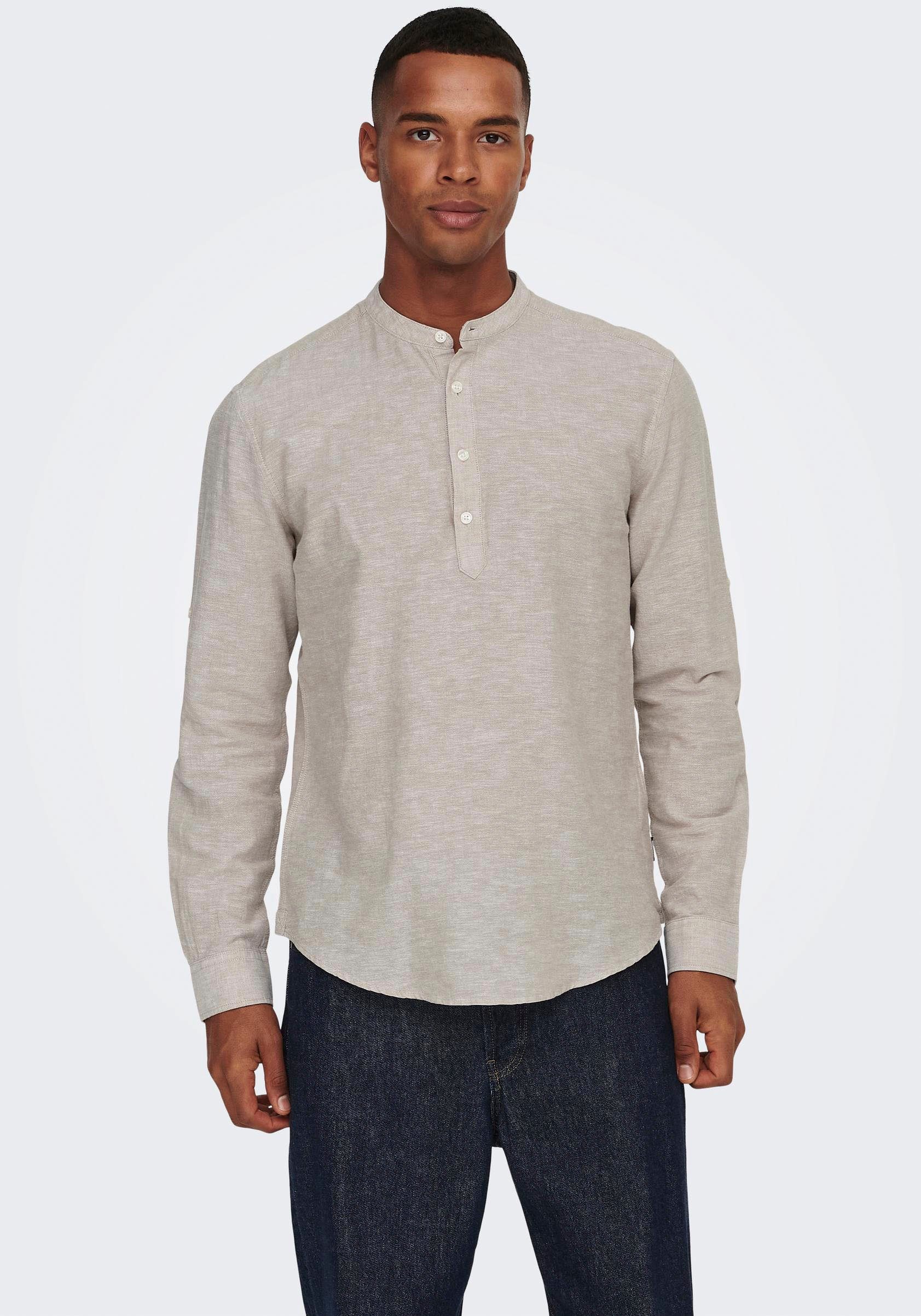 ONLY & SONS Overhemd met lange mouwen ONSCAIDEN LS HALFPLACKT LINEN SHIRT