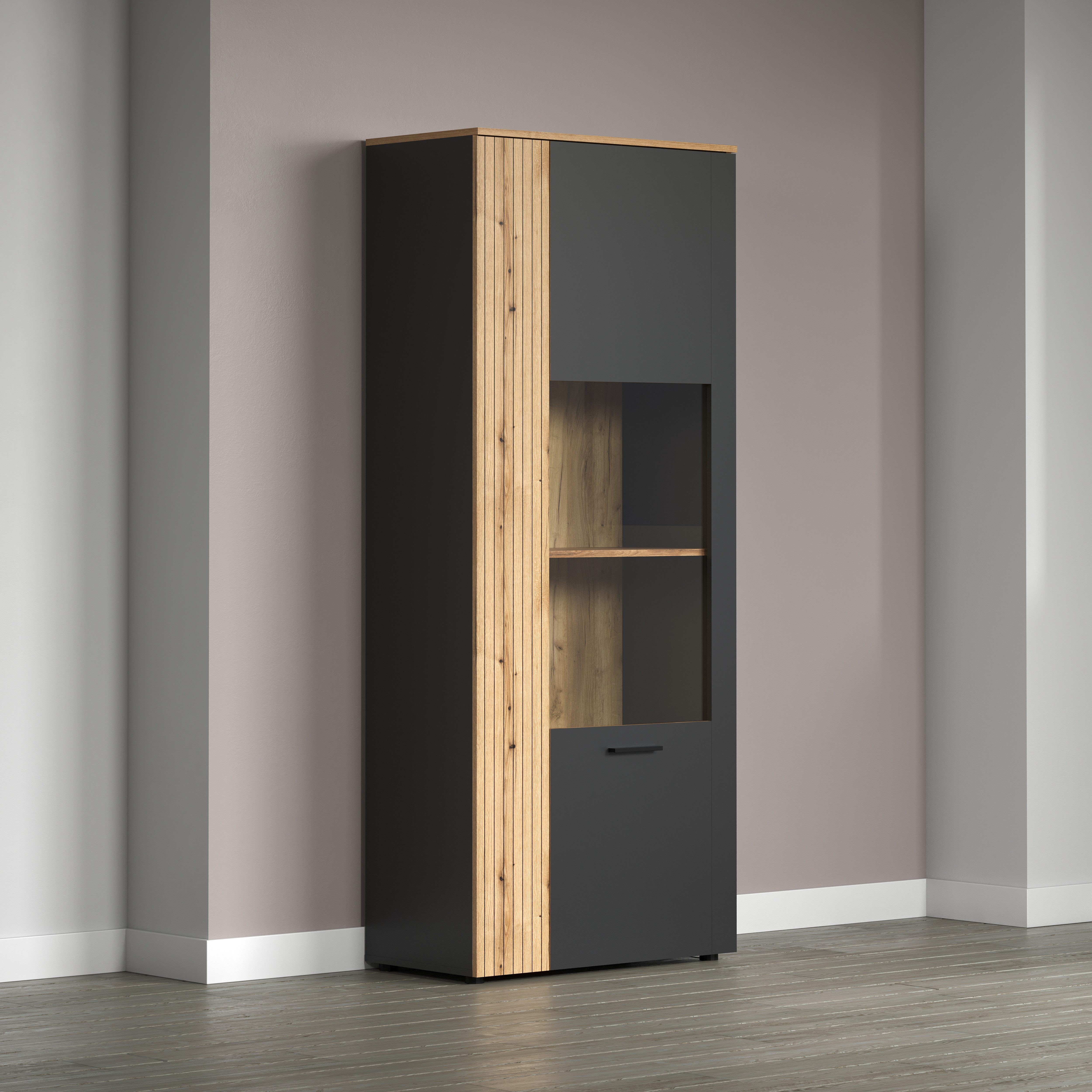 INOSIGN Staande vitrinekast Estepona Royale vitrine met natuurlijke ribbellook - (B/D/H) 80/42/195 cm (1 stuk)