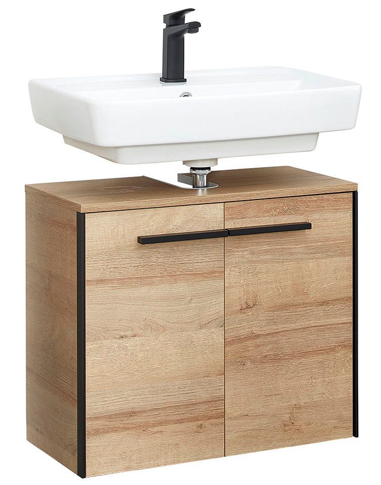 Saphir Badkamerserie Quickset 395 3-delig, wastafelonderkast met led-spiegelkast Middel kast, incl. deurdemper, 6 deuren, 1 lade, badkamer set (4-delig)