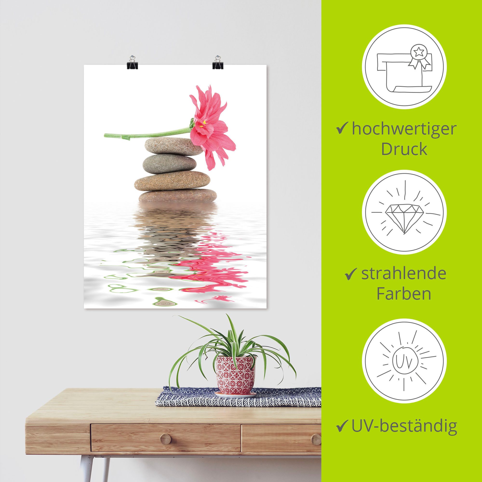 Artland Artprint Zen Spa stenen met bloemen I als artprint op linnen, poster in verschillende formaten maten