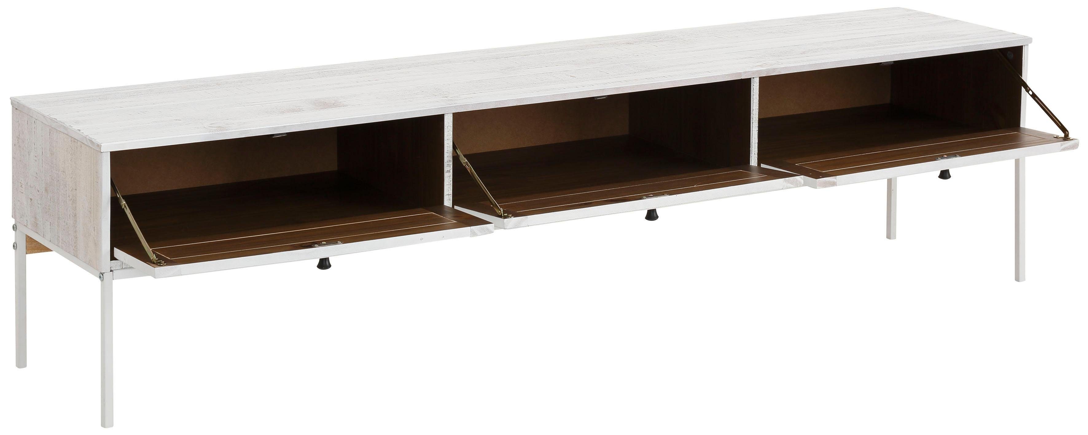 Home affaire Tv-meubel Freya Commode met 3 kleppen, metalen handgrepen, van massief hout, breedte 175 cm