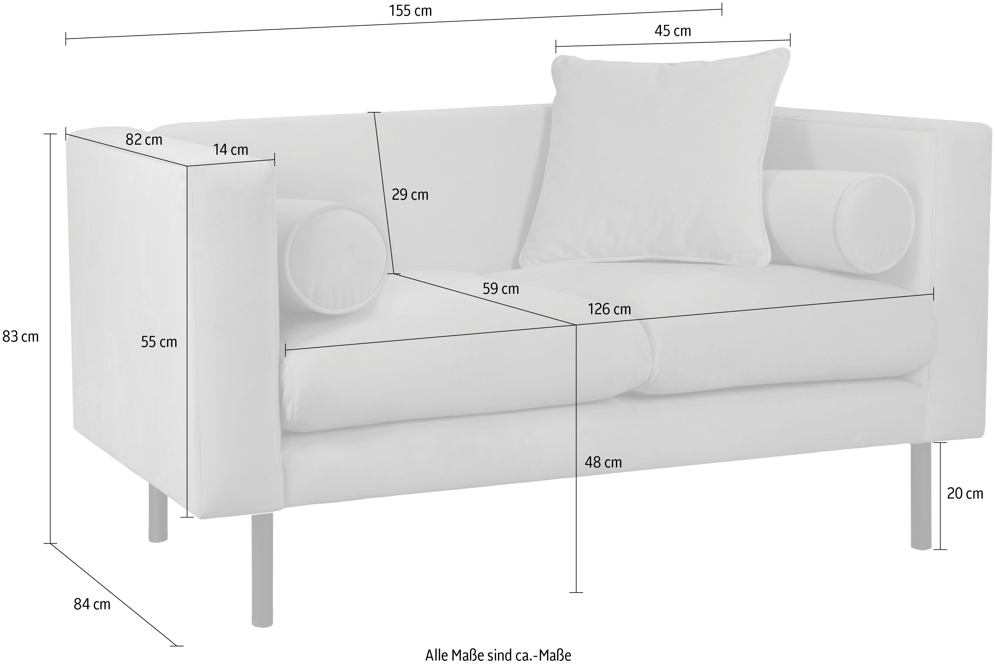 Guido Maria Kretschmer Home&Living 2-zitsbank Lillibeth designbank met golfondersteuning, afmetingen B/D/H: 155/74/83 cm