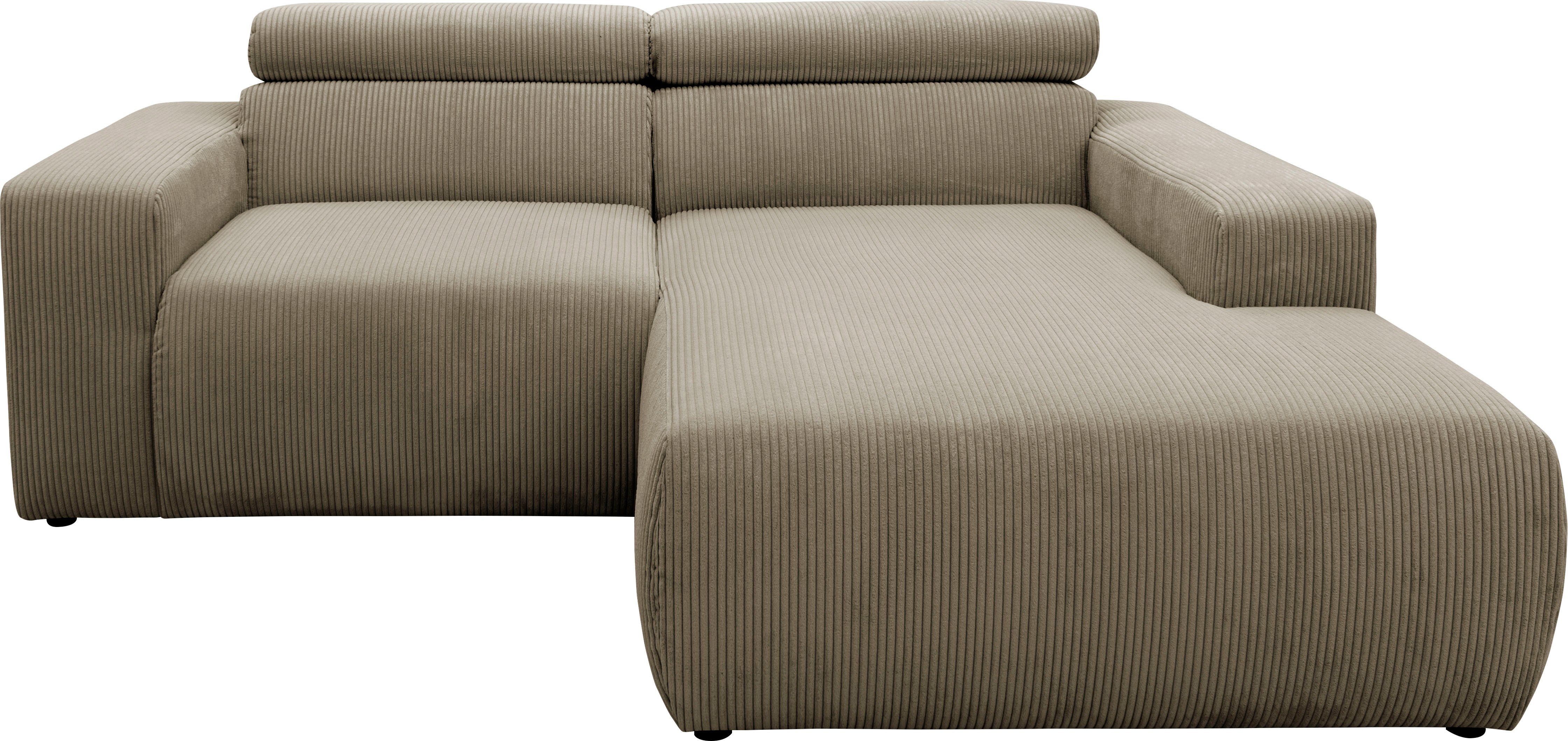 DOMO collection Hoekbank Brandon kleine versie BxDxH: 214x100x80 cm Met verstelbare hoofdsteun, ook in leer en cord, L-model