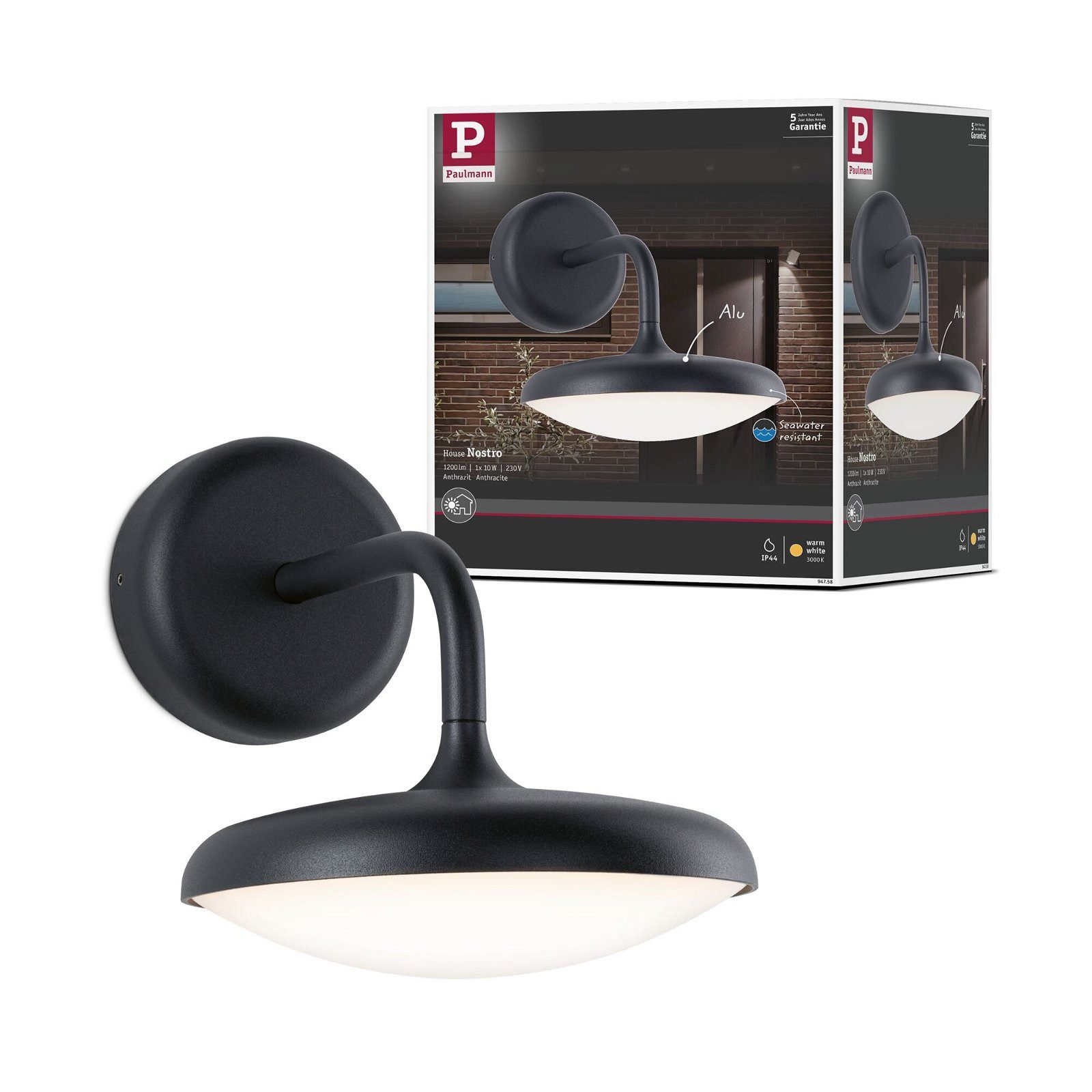 Paulmann Led-bolderlamp Nostro IP44 rond 180x250mm 3000K 10W 900lm 230V Antraciet Aluminium (1 stuk)