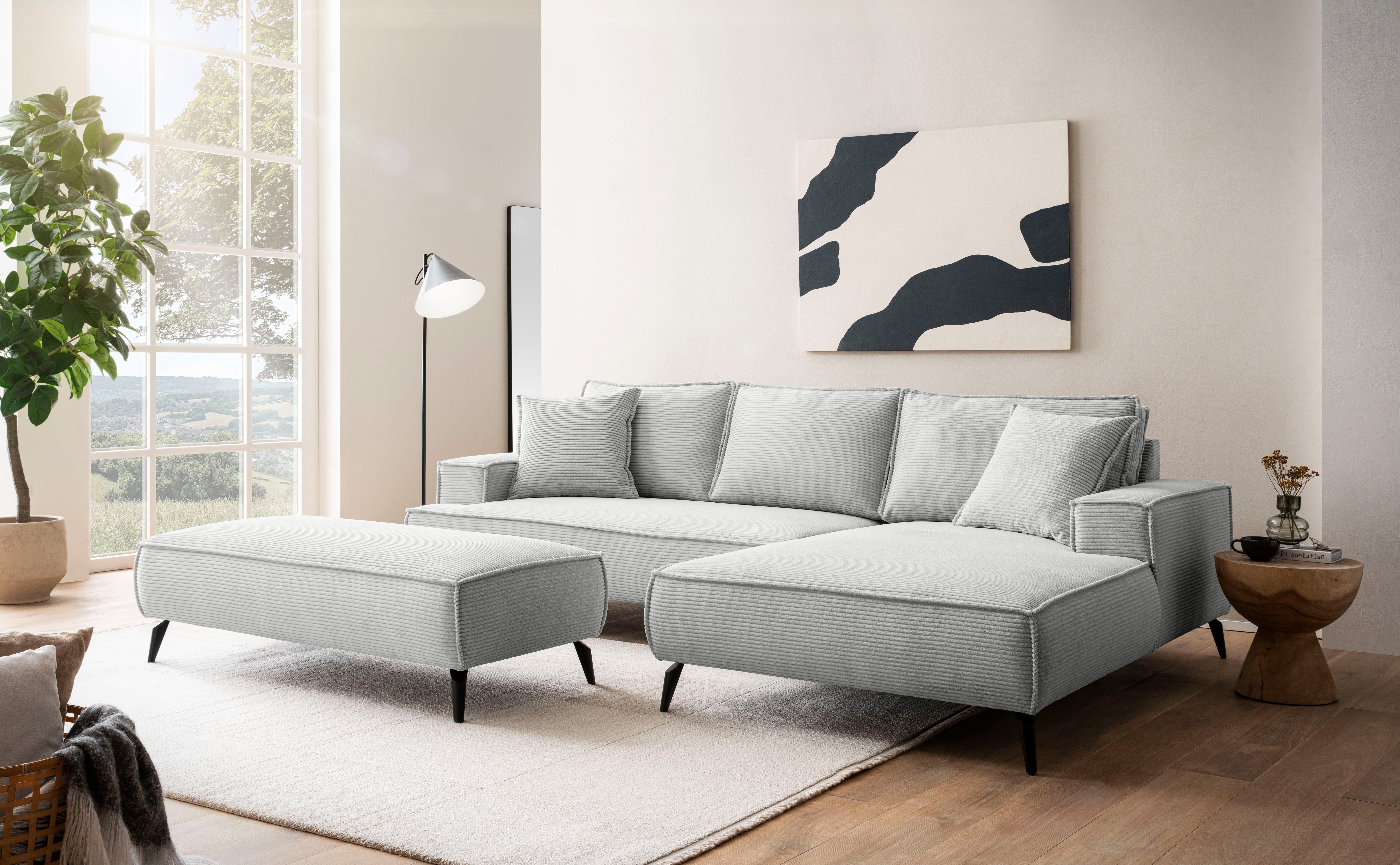 andas Zithoek TVINNU, Polsterecke L-Form, Schlaffunktion, met Hocker (set, 2-delig)