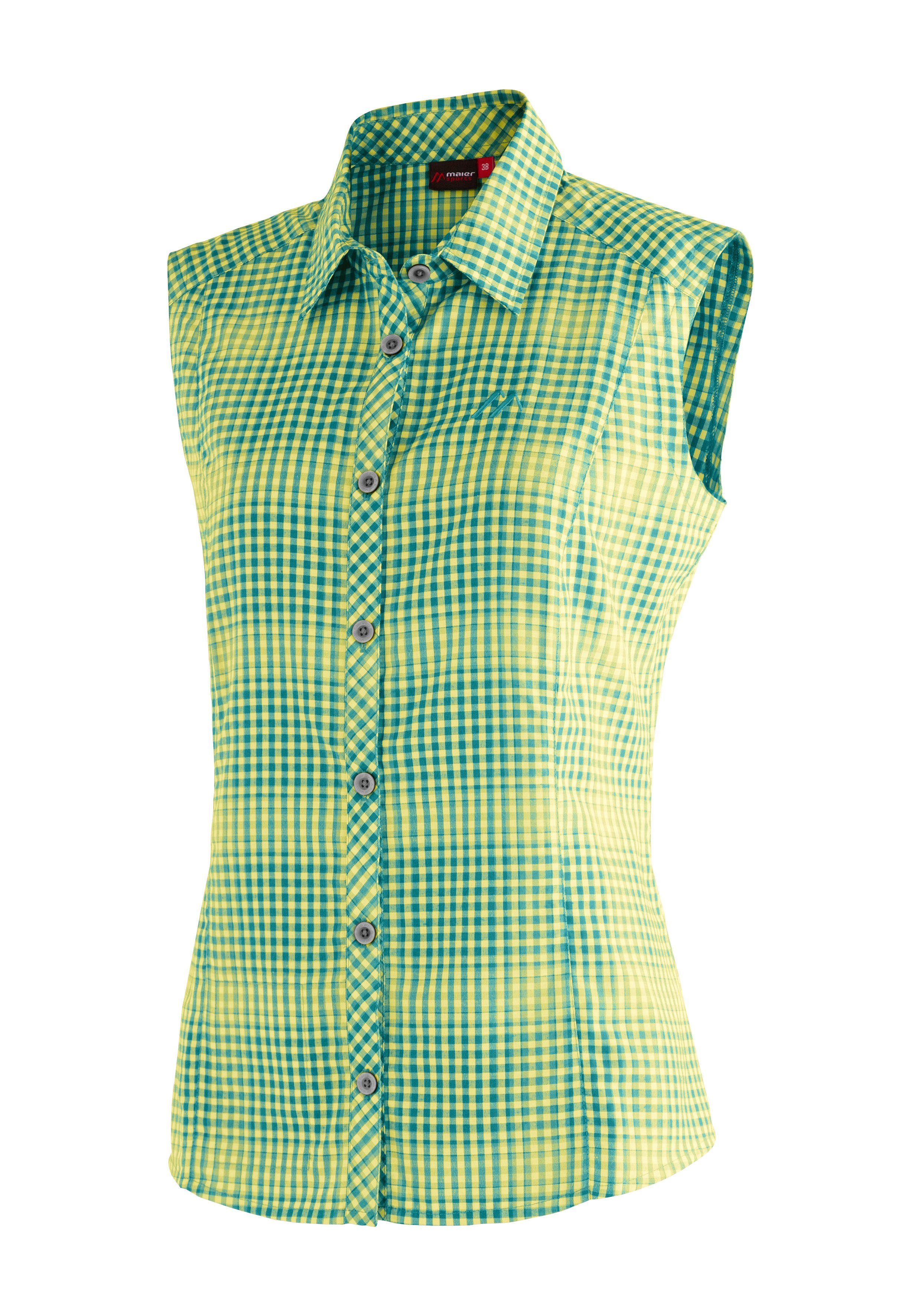 Maier Sports Functionele blouse Paloma Geruite, mouwloze blouse voor wandelen, reizen en vrije tijd dames blouses maat 46 groen