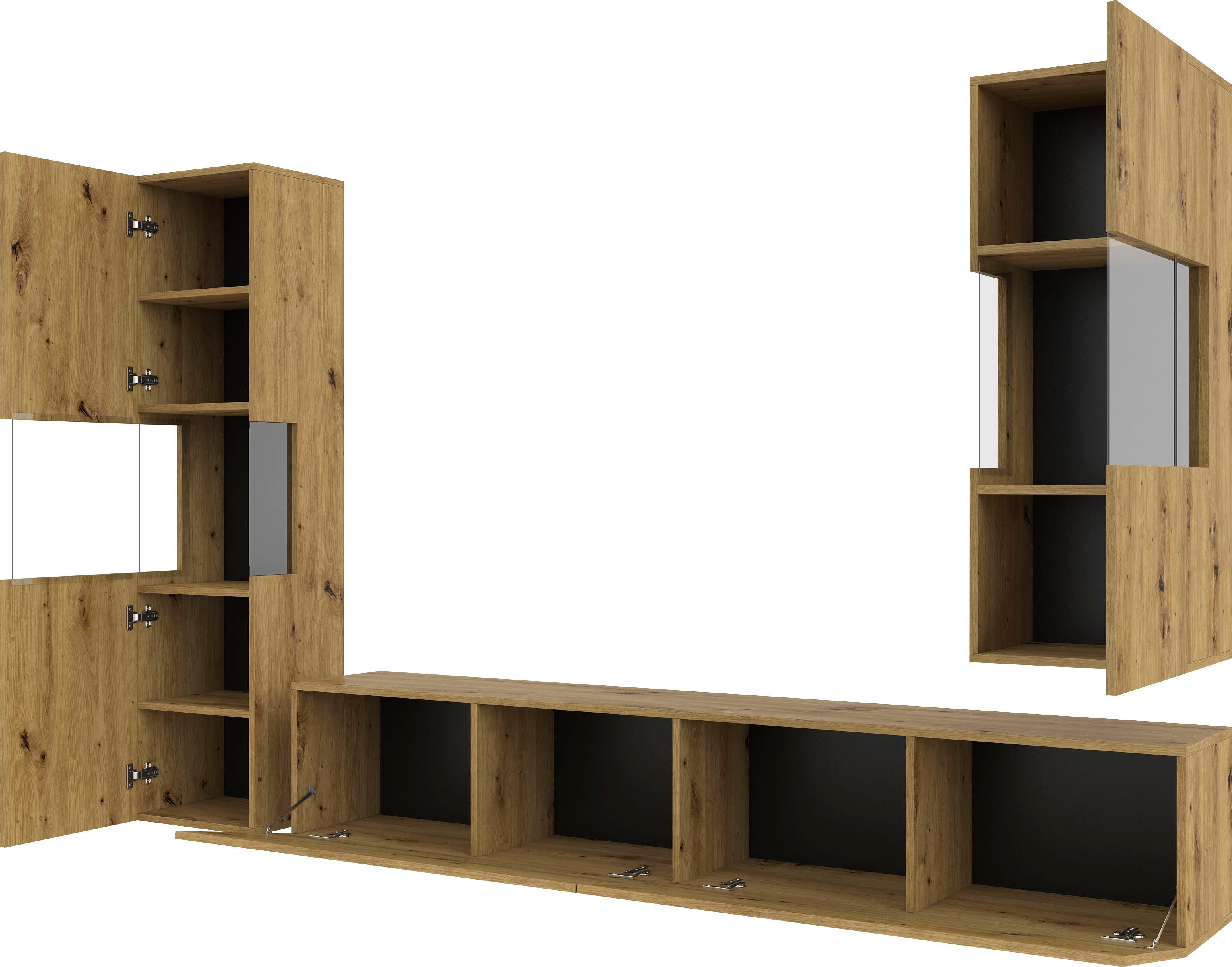 INOSIGN Wandmeubel Ava, woonkamer-set hangend/staand te monteren, vitrinekast, lowboard